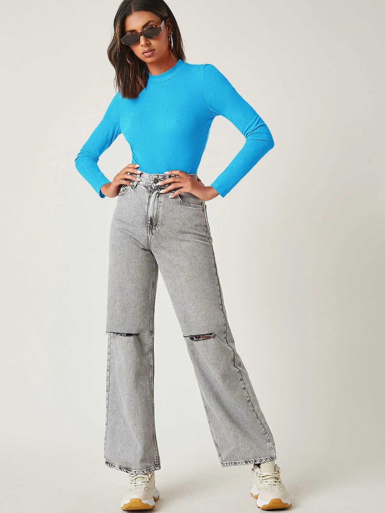 Mock-Neck Backless Bodysuit-Comfy Jumpsuits