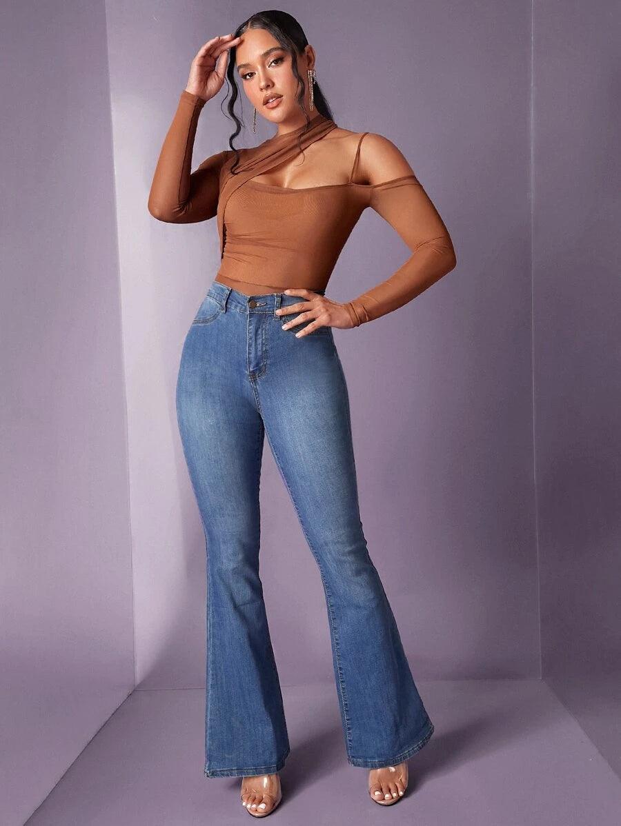 Asymmetrical Neck Cut Out Mesh Bodysuit-Comfy Jumpsuits