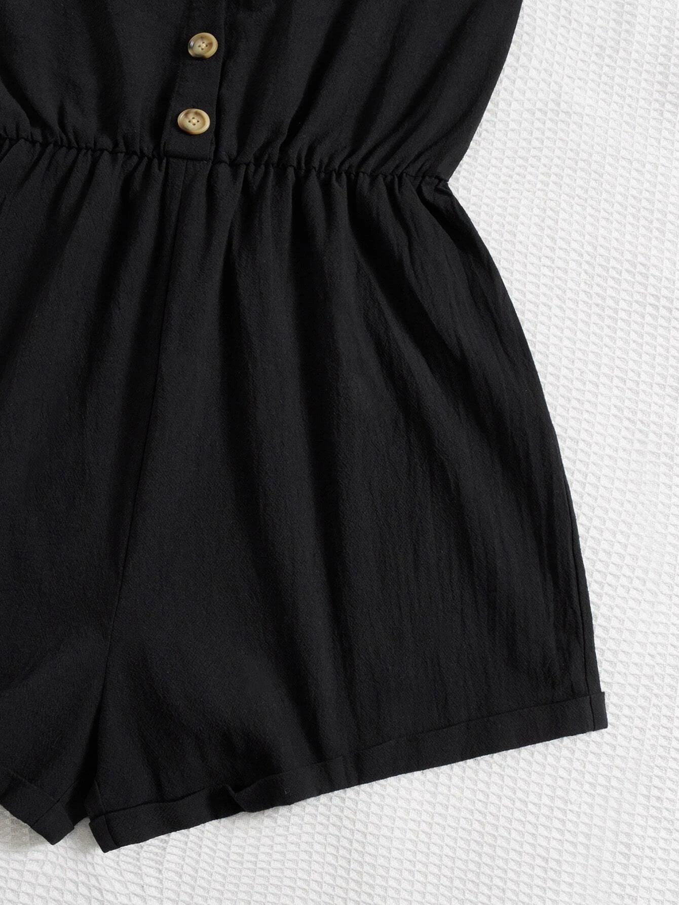 Button Tie Shoulder Romper-Comfy Jumpsuits