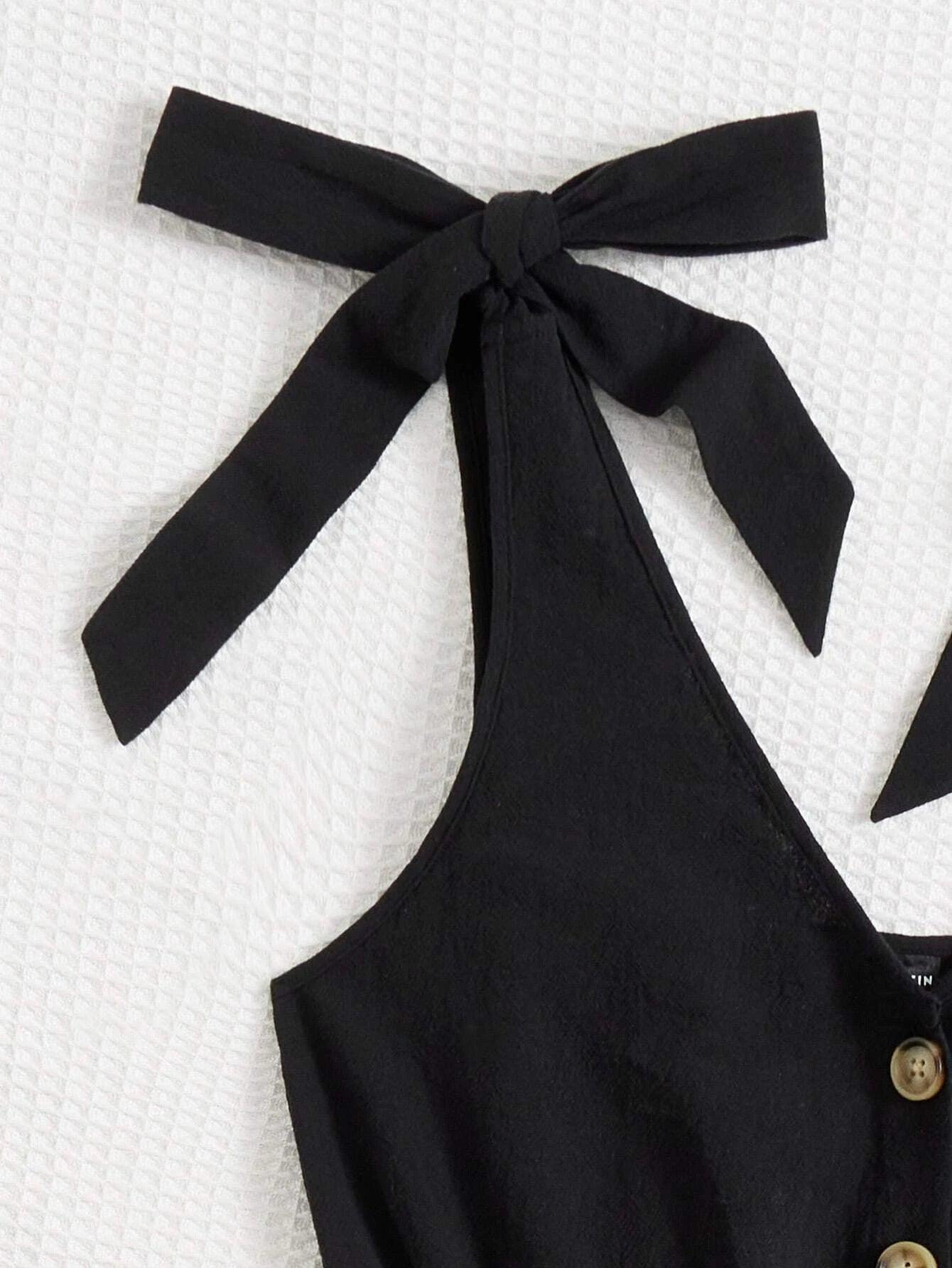 Button Tie Shoulder Romper-Comfy Jumpsuits