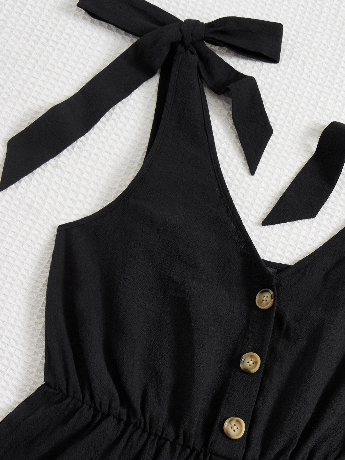 Button Tie Shoulder Romper-Comfy Jumpsuits