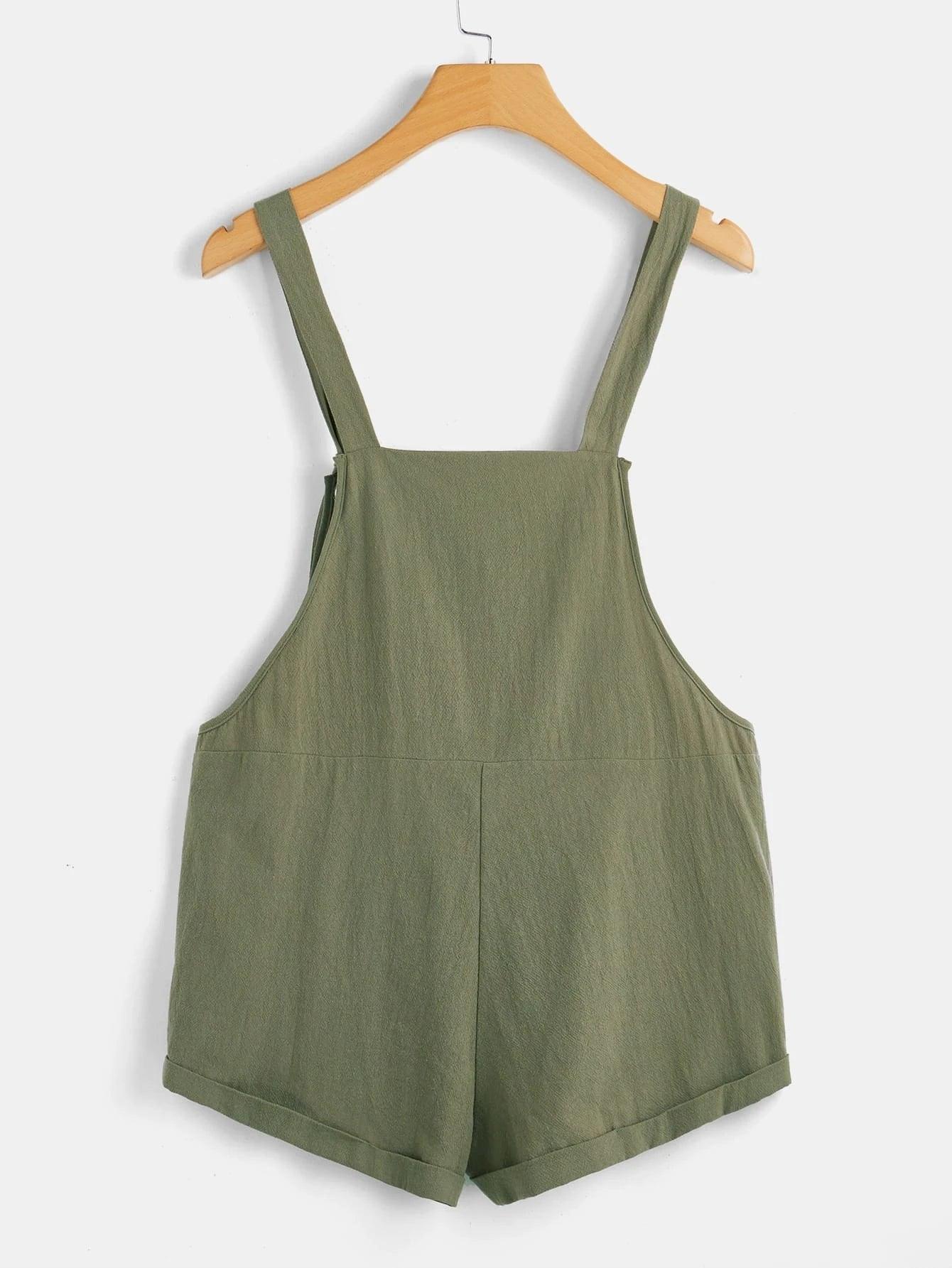 Olive Green Cotton Romper Without Tee-Comfy Jumpsuits