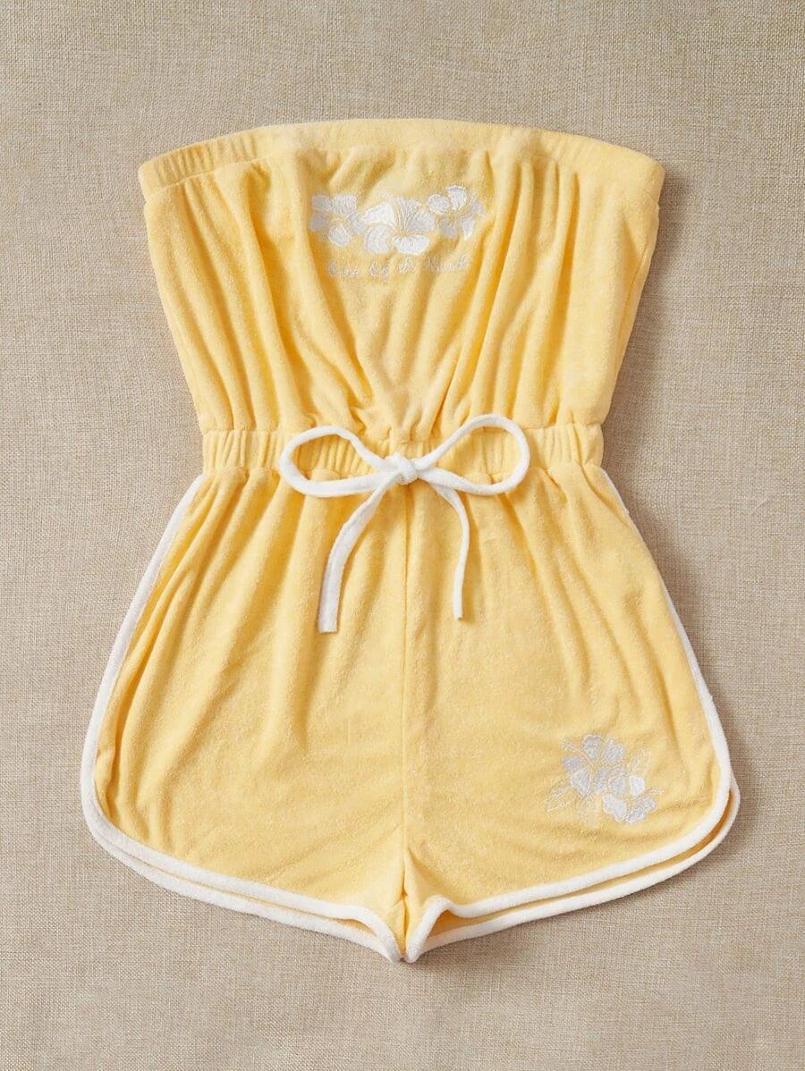 Floral Print Knot Front Tube Romper-Comfy Jumpsuits