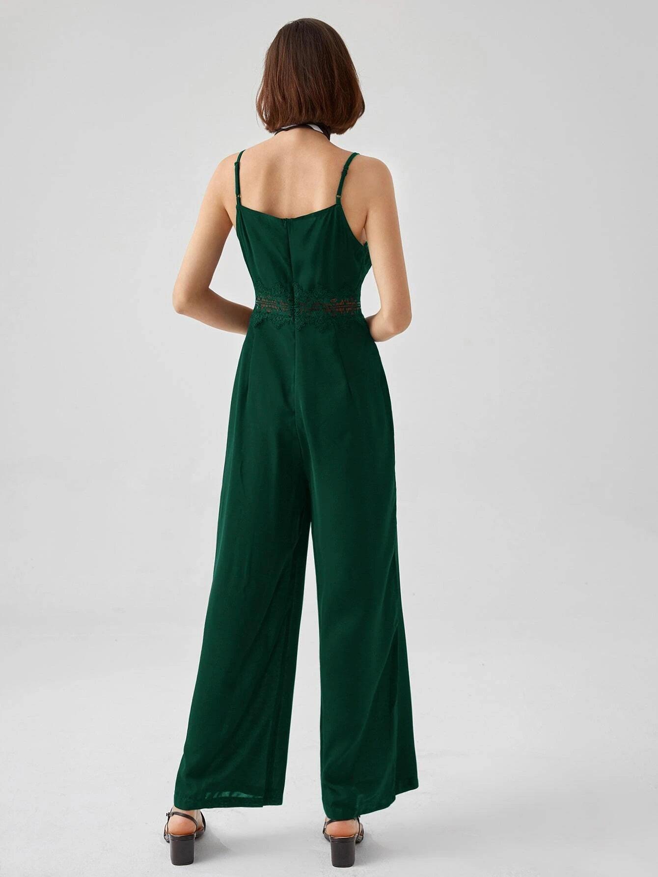 Contrast Lace Zip Back Cami Jumpsuit-Comfy Jumpsuits