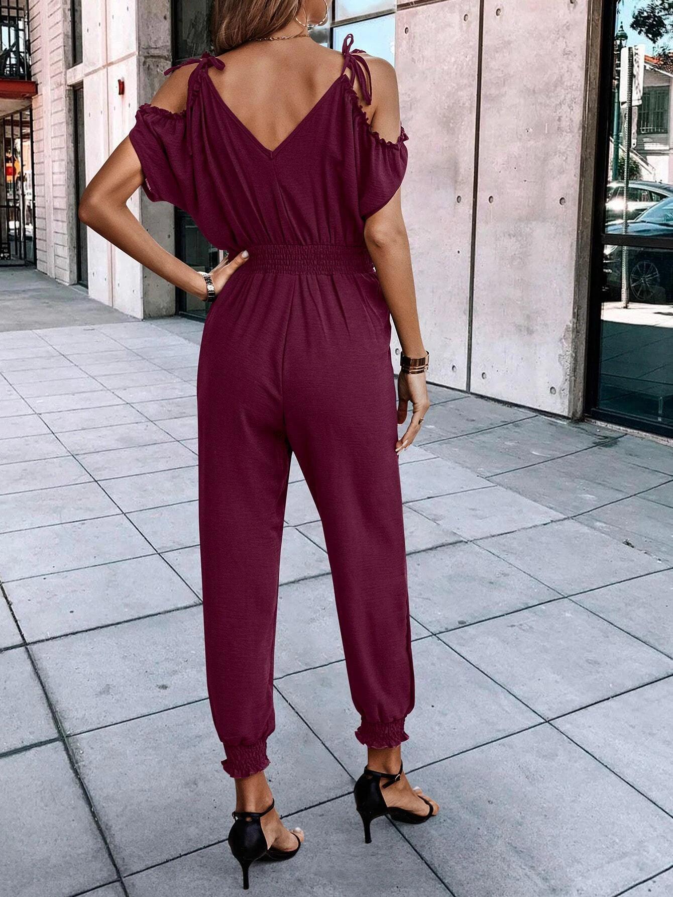 Short Sleeve With Slant Pockets Jumpsuit-Comfy Jumpsuits