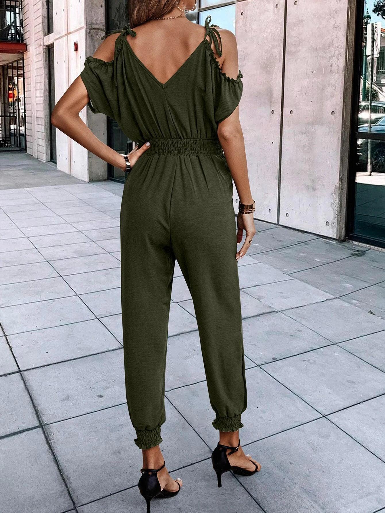 Short Sleeve With Slant Pockets Jumpsuit-Comfy Jumpsuits