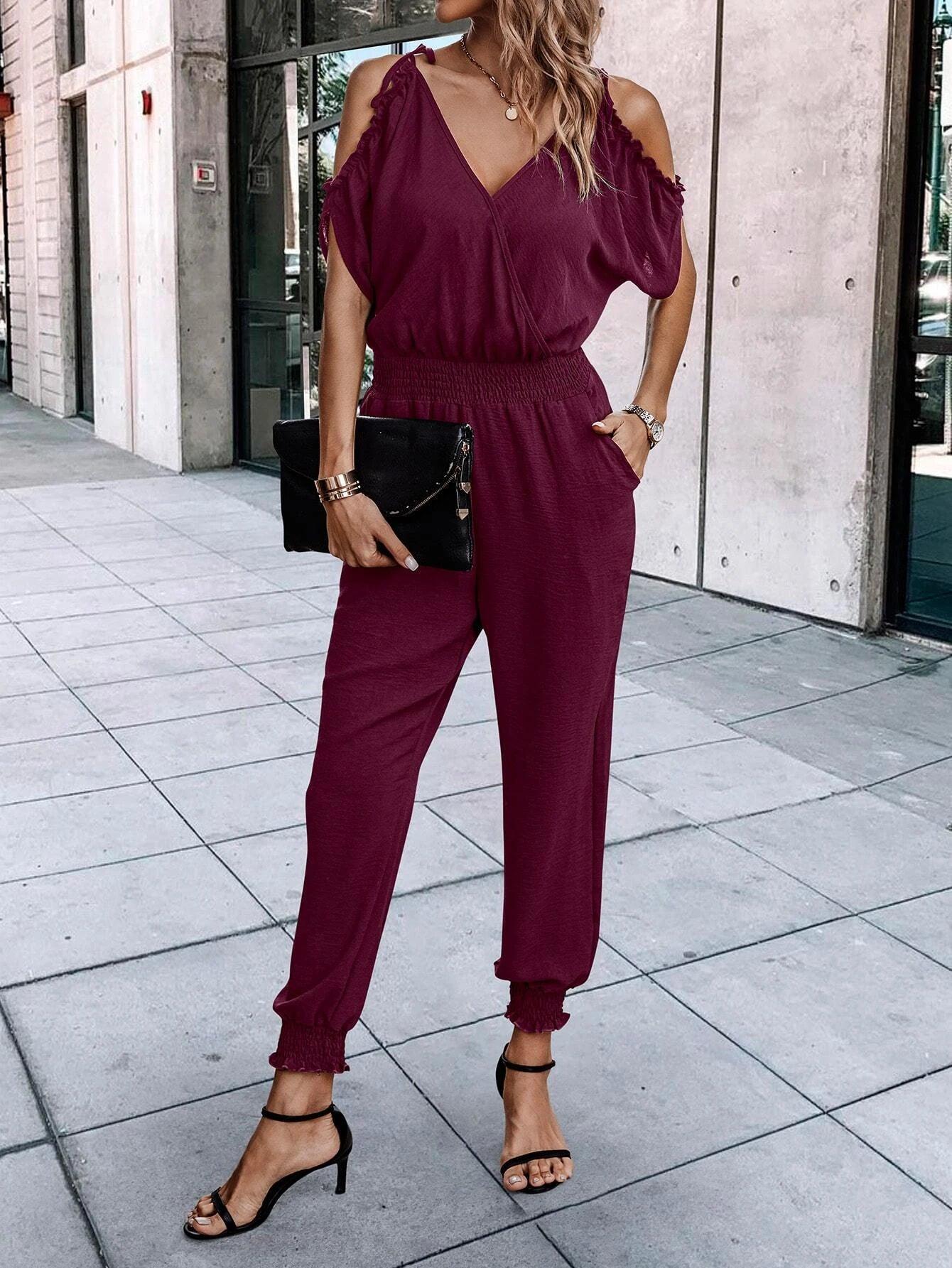 Short Sleeve With Slant Pockets Jumpsuit-Comfy Jumpsuits