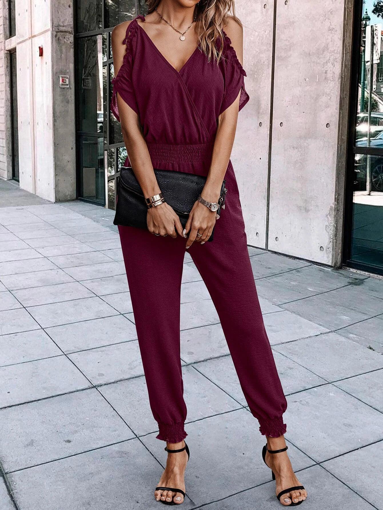 Short Sleeve With Slant Pockets Jumpsuit-Comfy Jumpsuits
