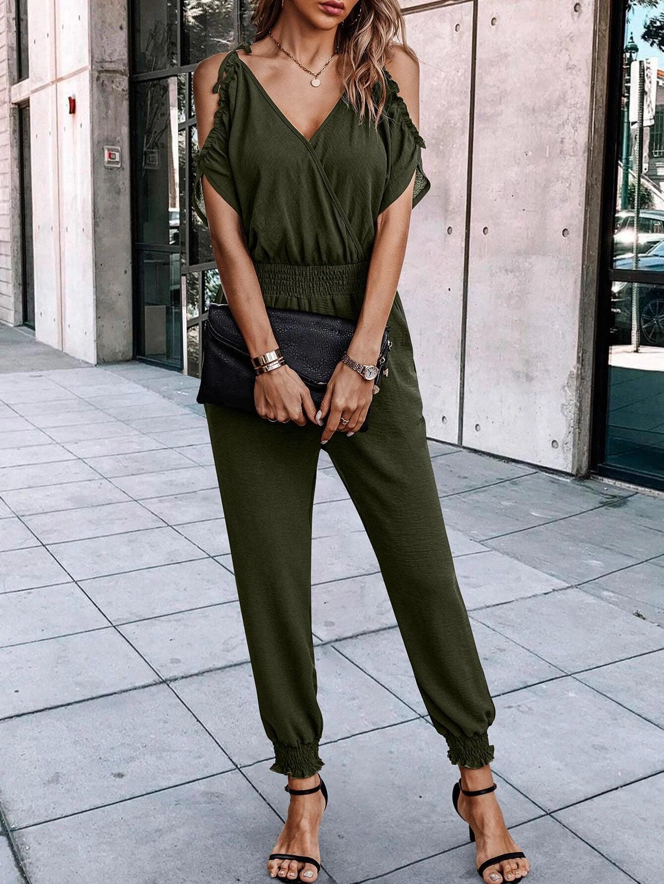 Short Sleeve With Slant Pockets Jumpsuit-Comfy Jumpsuits