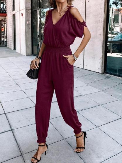 Short Sleeve With Slant Pockets Jumpsuit-Comfy Jumpsuits