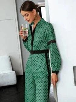 Geo Print Contrast Trim Shirt-Comfy Jumpsuits