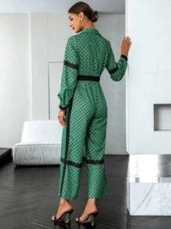 Geo Print Contrast Trim Shirt-Comfy Jumpsuits