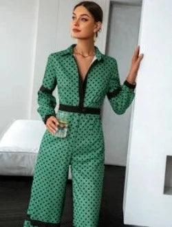 Geo Print Contrast Trim Shirt-Comfy Jumpsuits