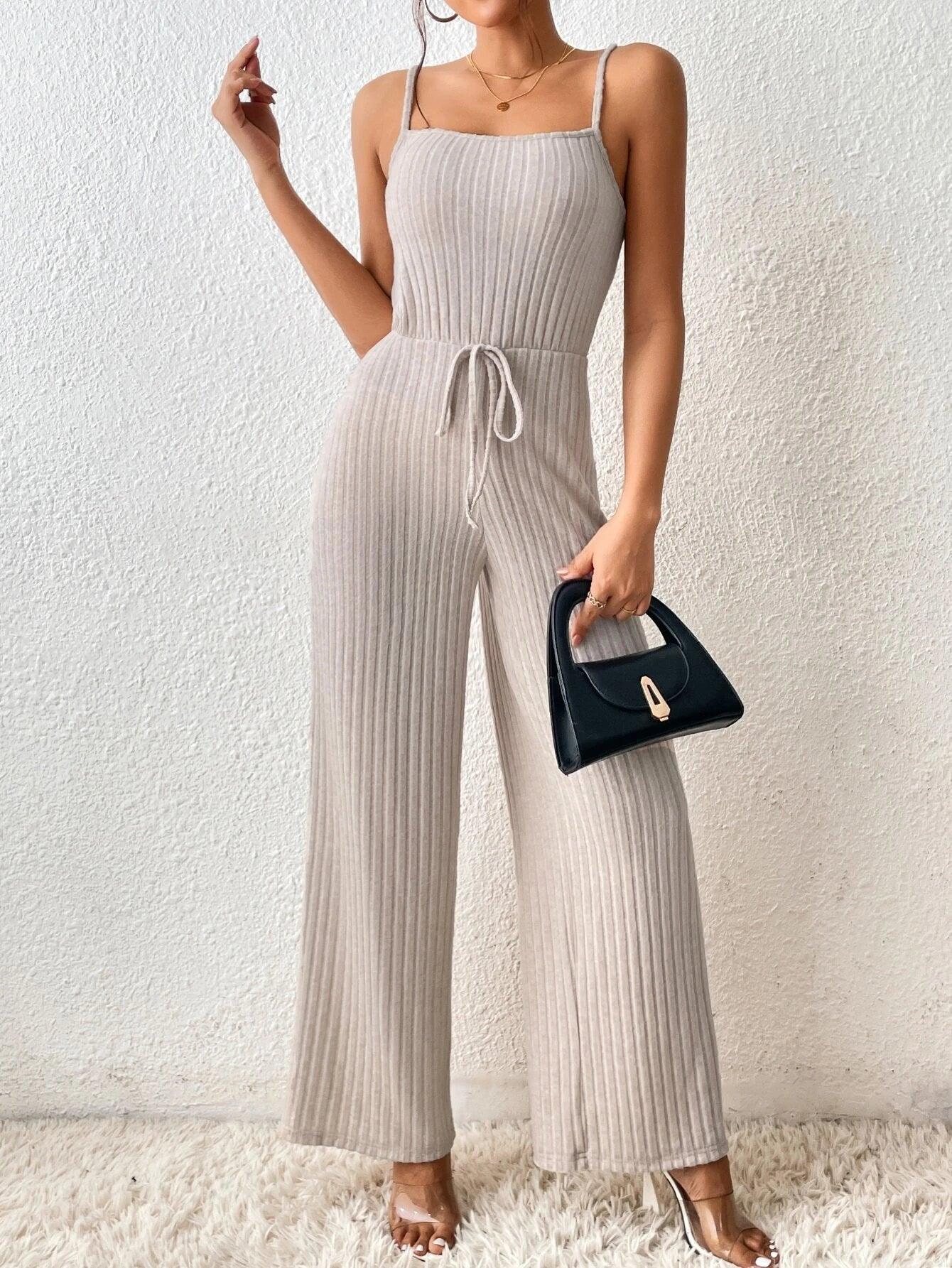 Tie Front Cami Jumpsuit-Comfy Jumpsuits