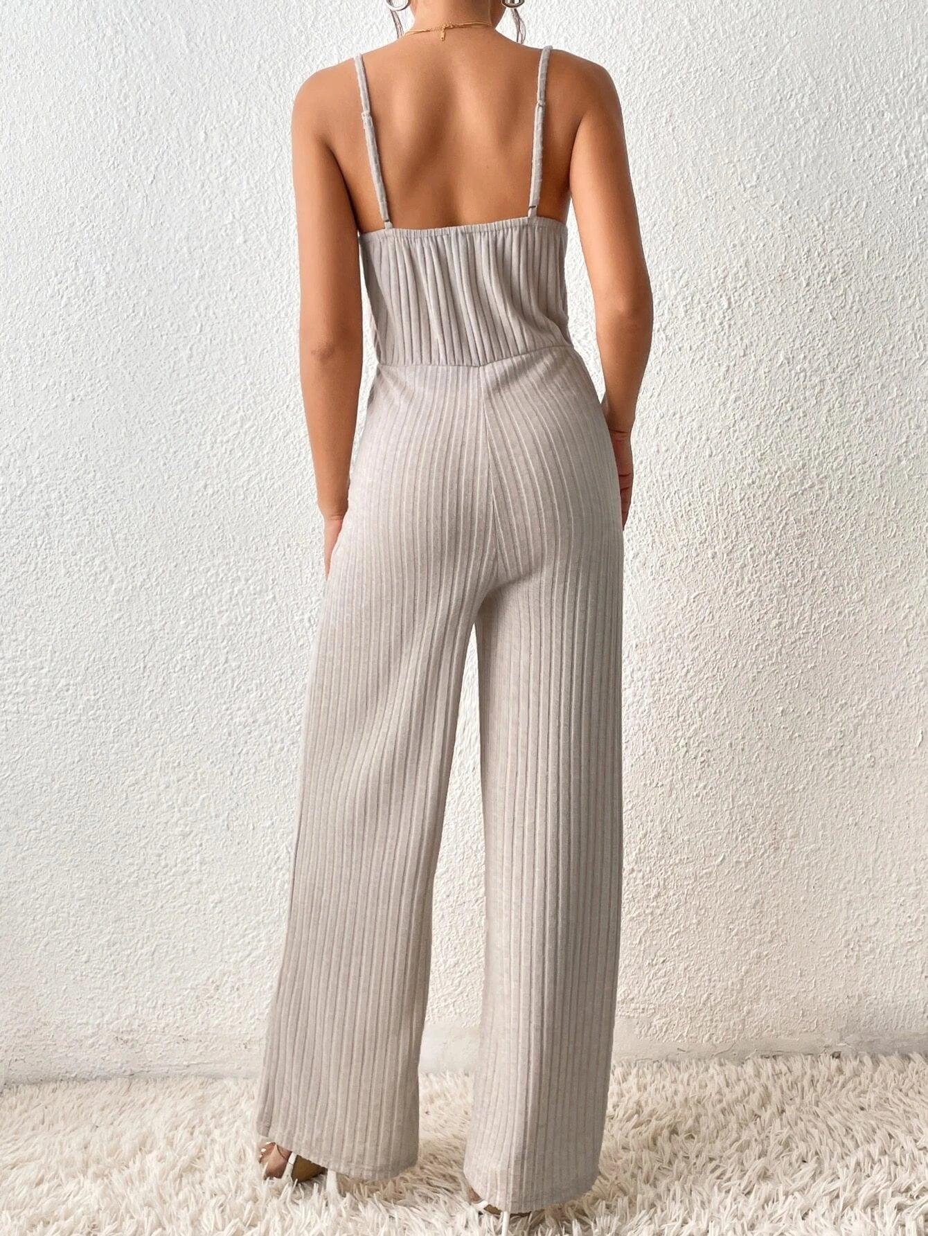 Tie Front Cami Jumpsuit-Comfy Jumpsuits