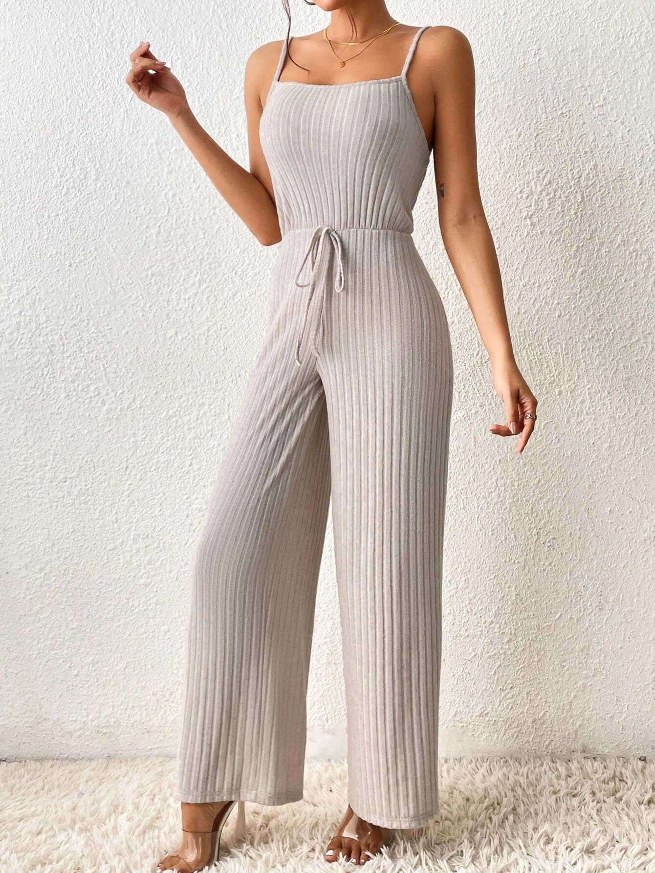 Tie Front Cami Jumpsuit-Comfy Jumpsuits