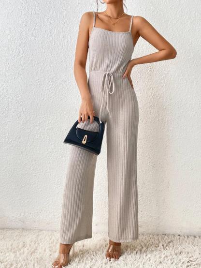 Tie Front Cami Jumpsuit-Comfy Jumpsuits