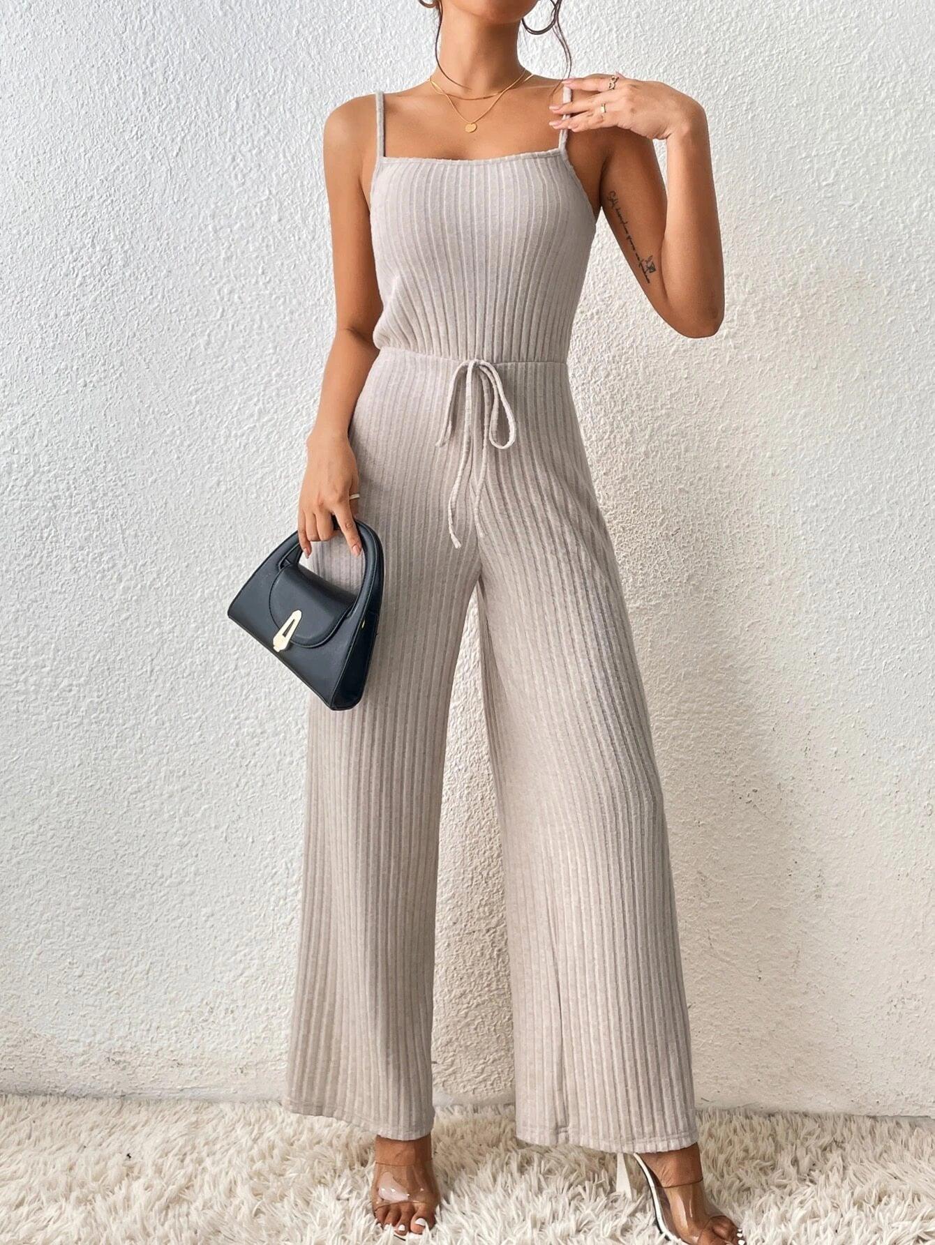 Tie Front Cami Jumpsuit-Comfy Jumpsuits