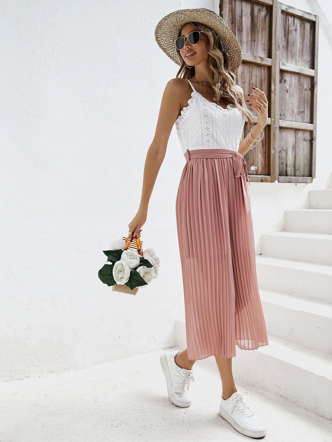 Two-Tone Wide Leg Cami Jumpsuit-Comfy Jumpsuits