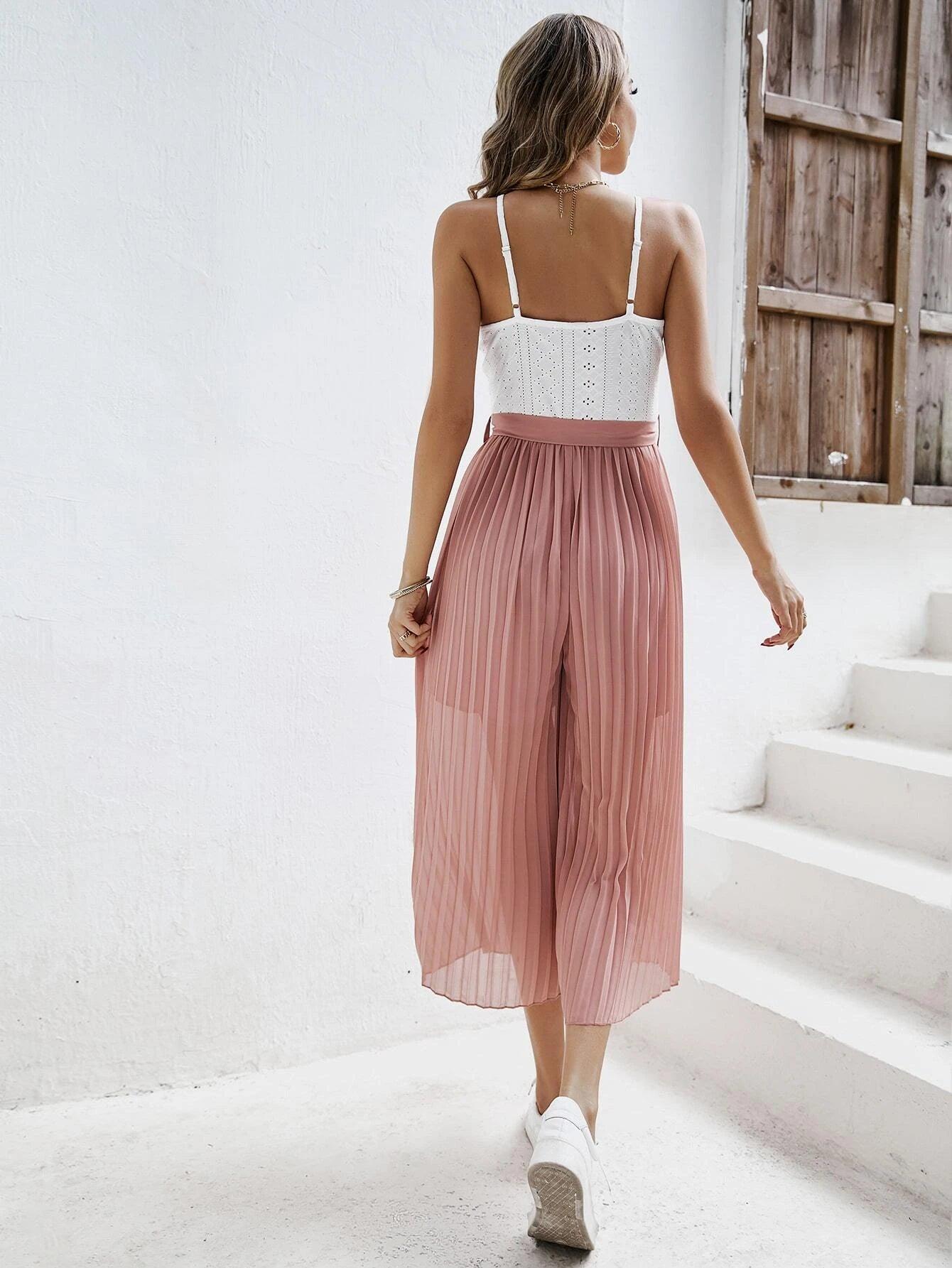 Two-Tone Wide Leg Cami Jumpsuit-Comfy Jumpsuits