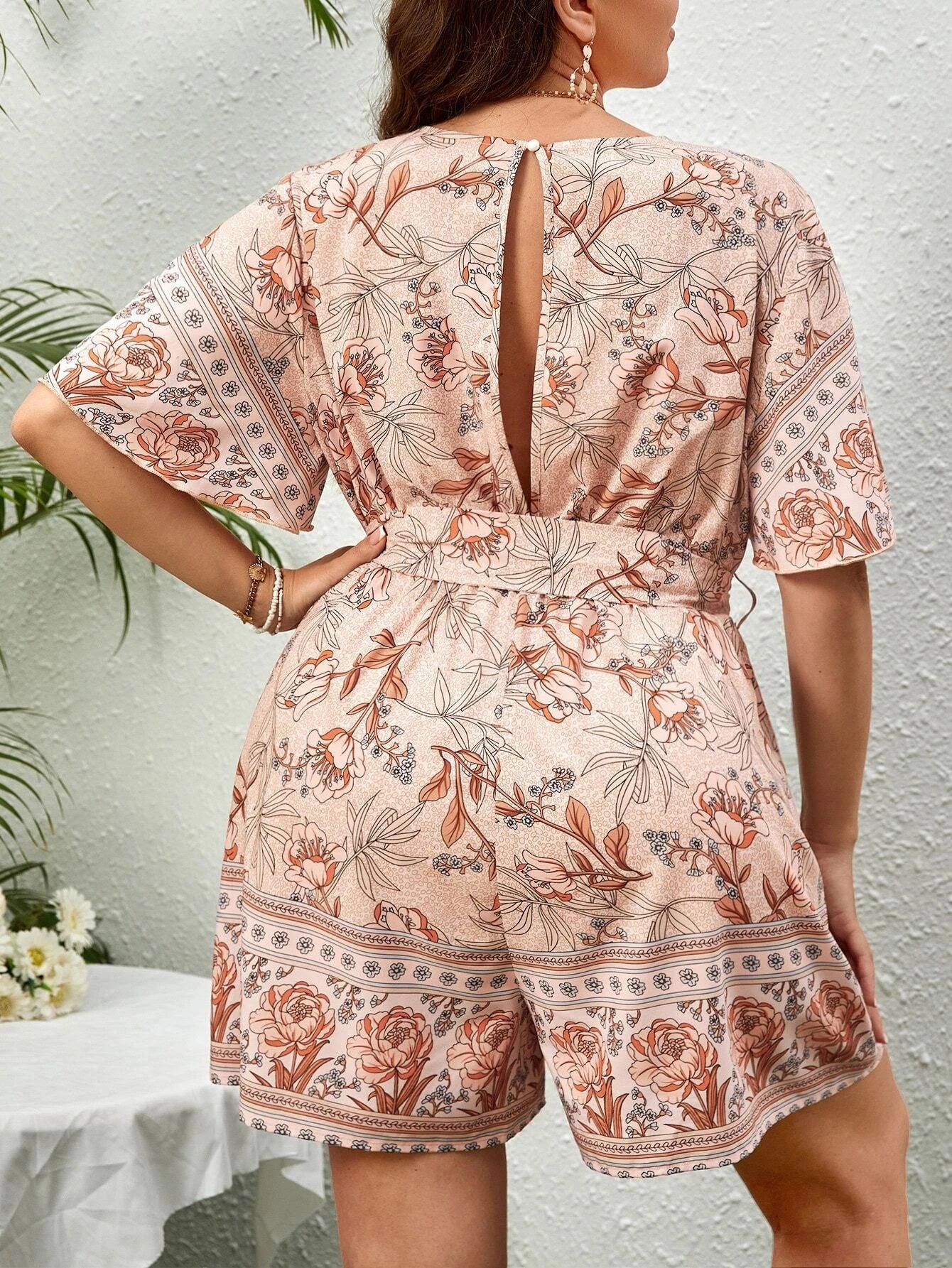 Floral Print Belted Romper-Comfy Jumpsuits
