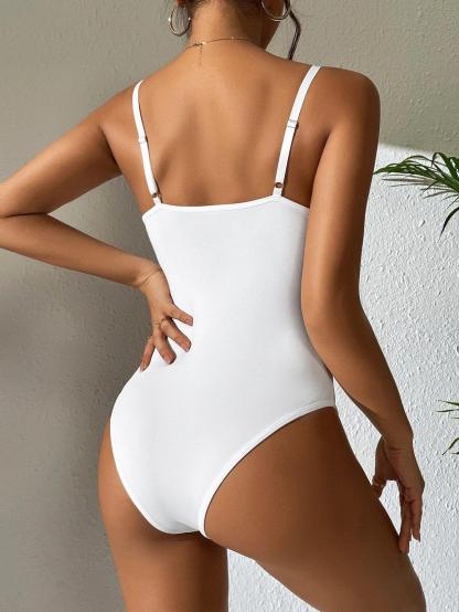 Contrast Lace Sheer Cami Bodysuit-Comfy Jumpsuits