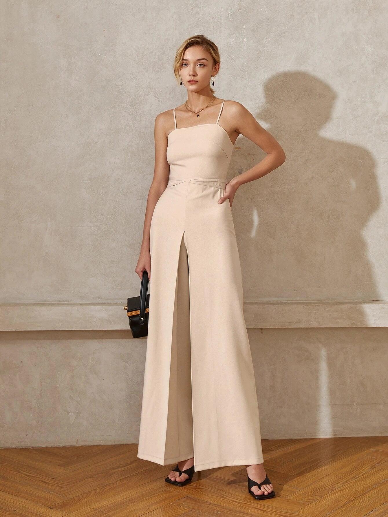 Solid Colored Long Length Cami Jumpsuit-Comfy Jumpsuits