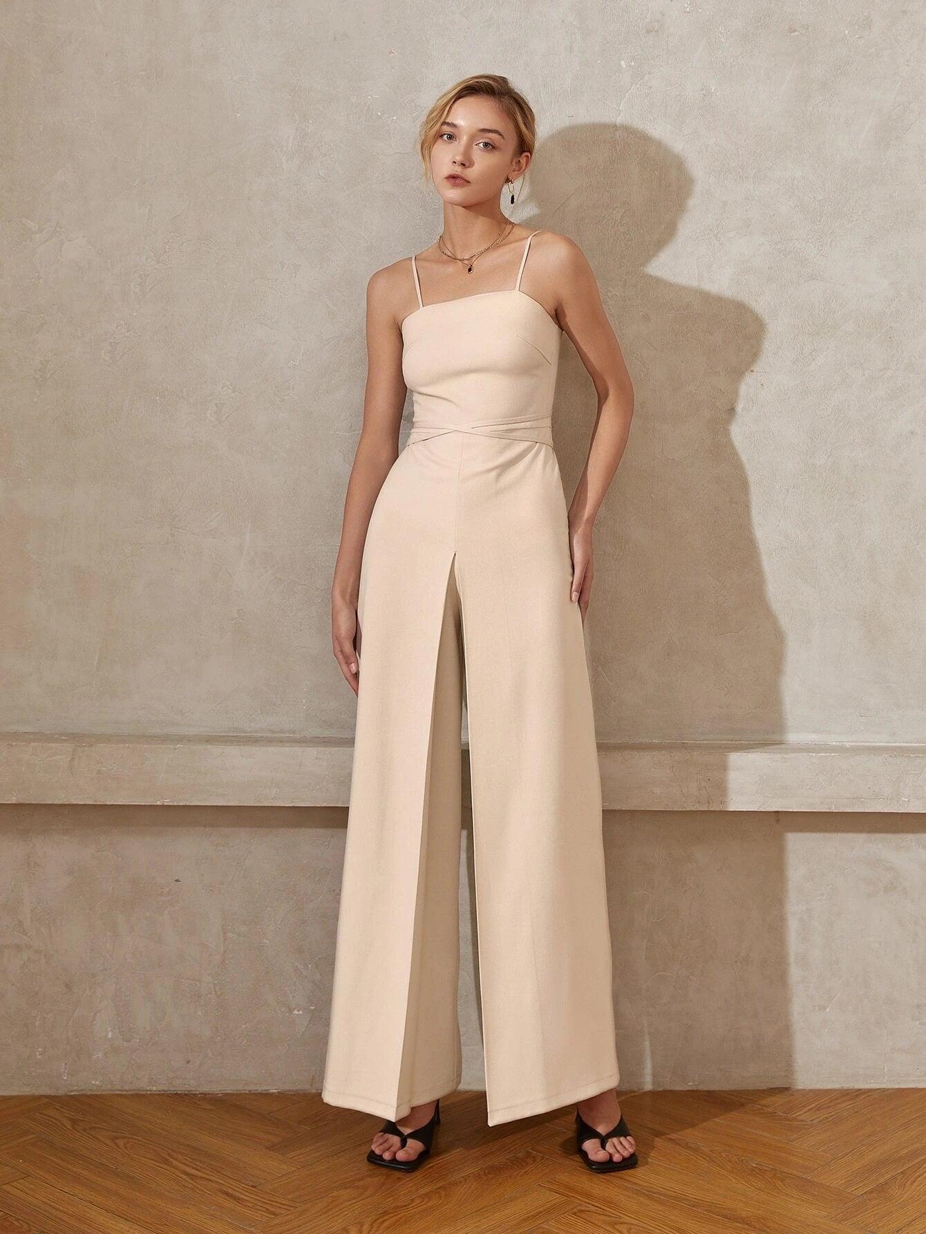 Solid Colored Long Length Cami Jumpsuit-Comfy Jumpsuits