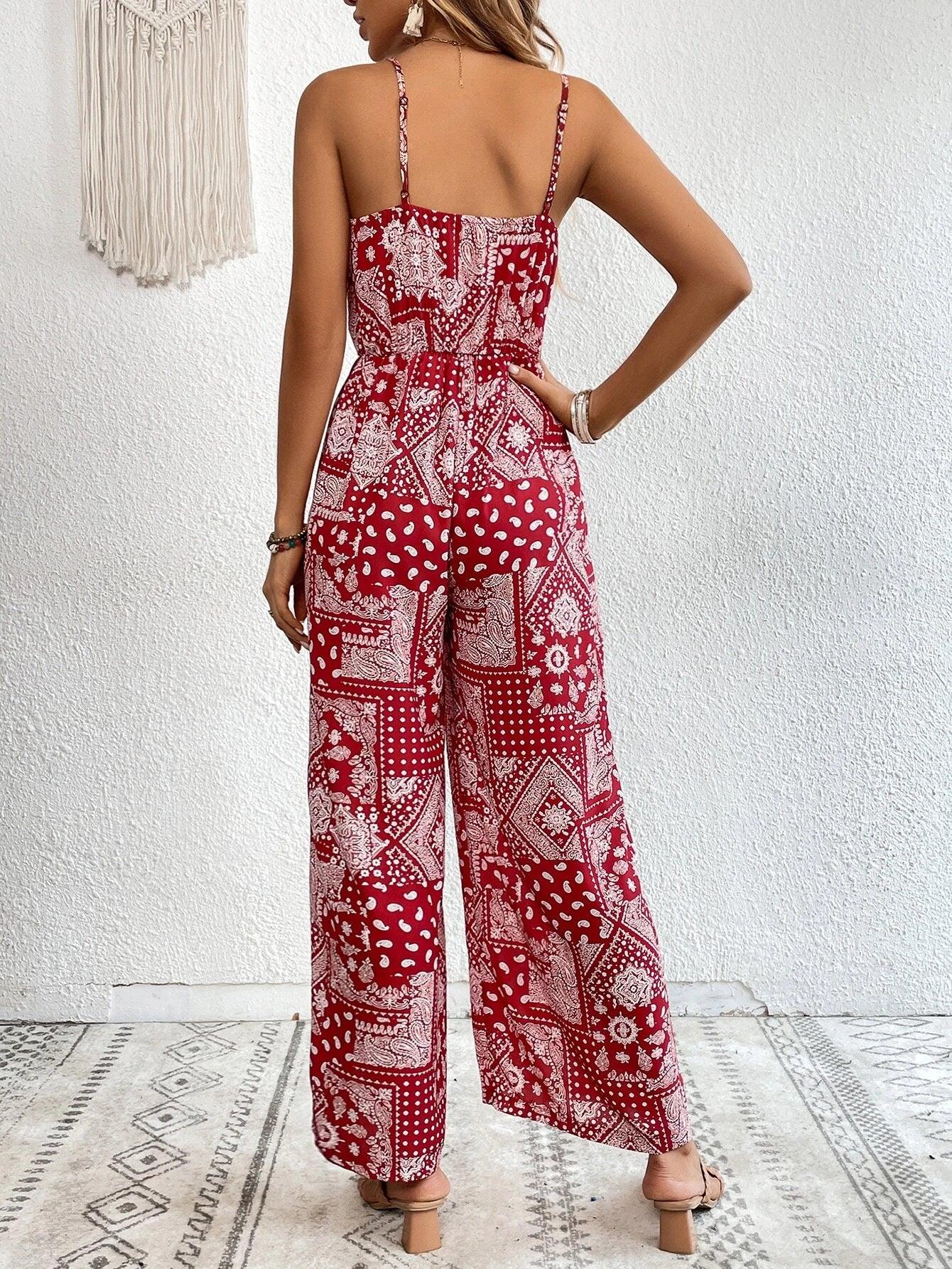 Printed Sleeveless Cami Jumpsuit Without Belt-Comfy Jumpsuits