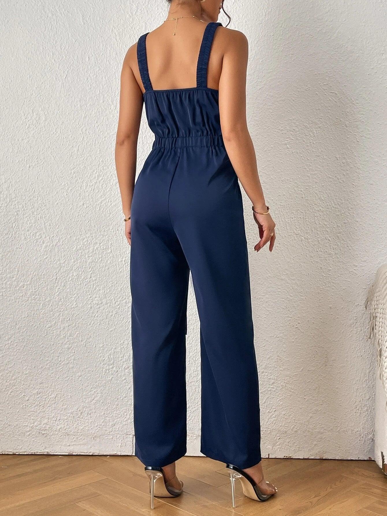 Casual Belted Cami Jumpsuit-Comfy Jumpsuits