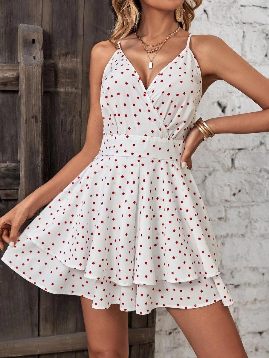 Polka Dot Print Two Layer Jumpsuit