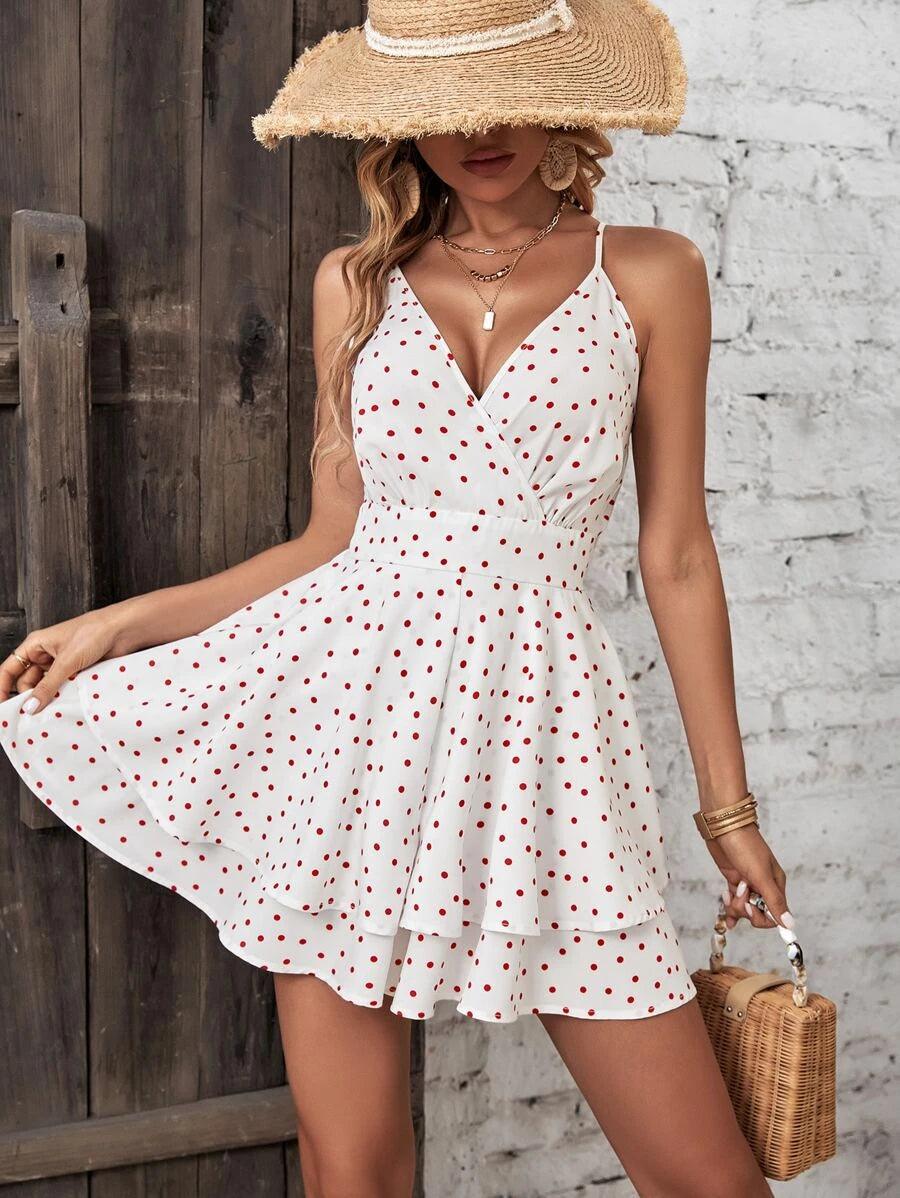 Polka Dot Print Two Layer Jumpsuit