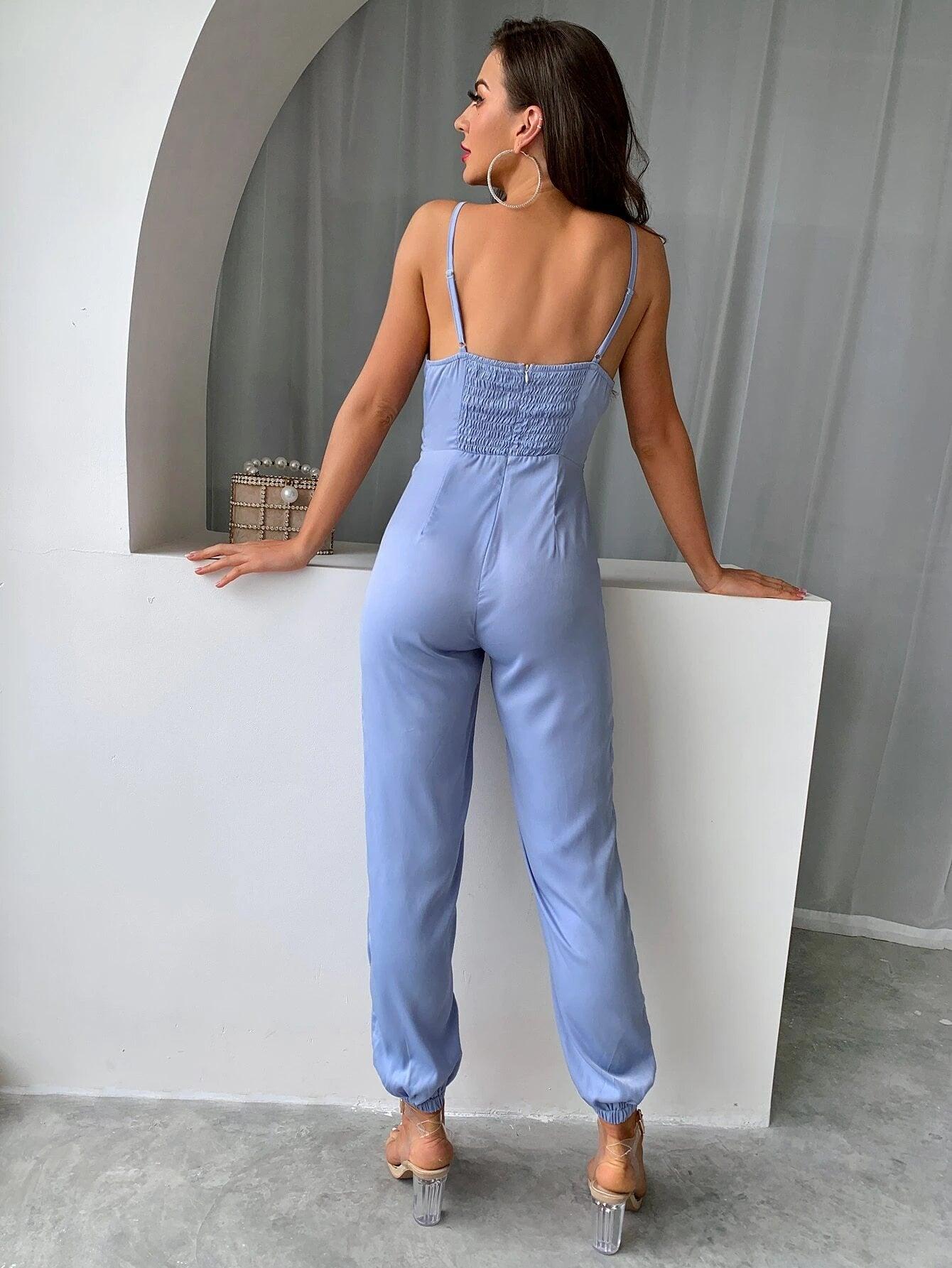 Twist Front Cami Jumpsuit-Comfy Jumpsuits