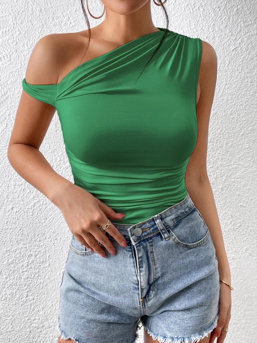 Asymmetrical Neck Bodysuit-Comfy Jumpsuits