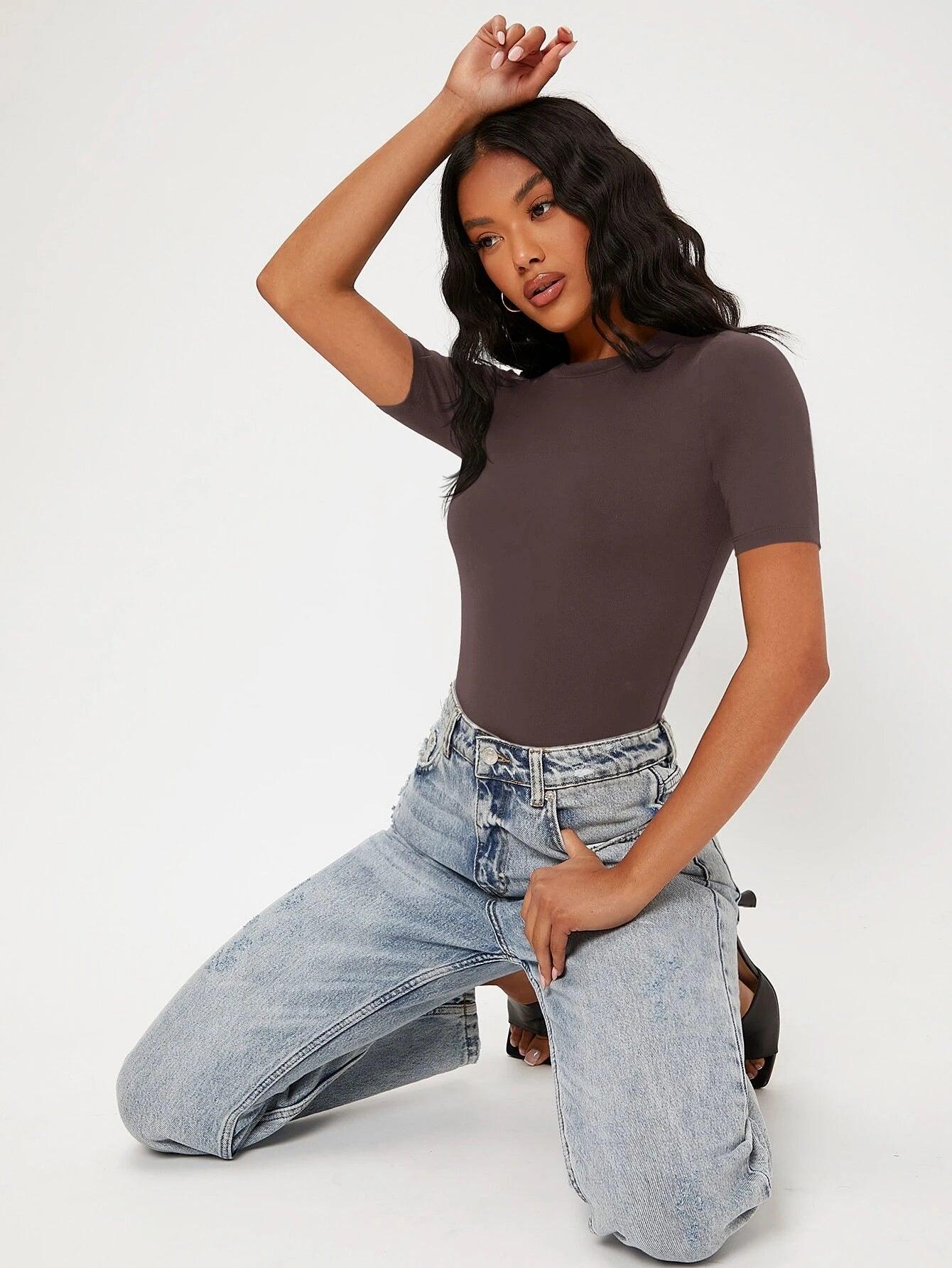 Round Neck Bodysuit-Comfy Jumpsuits