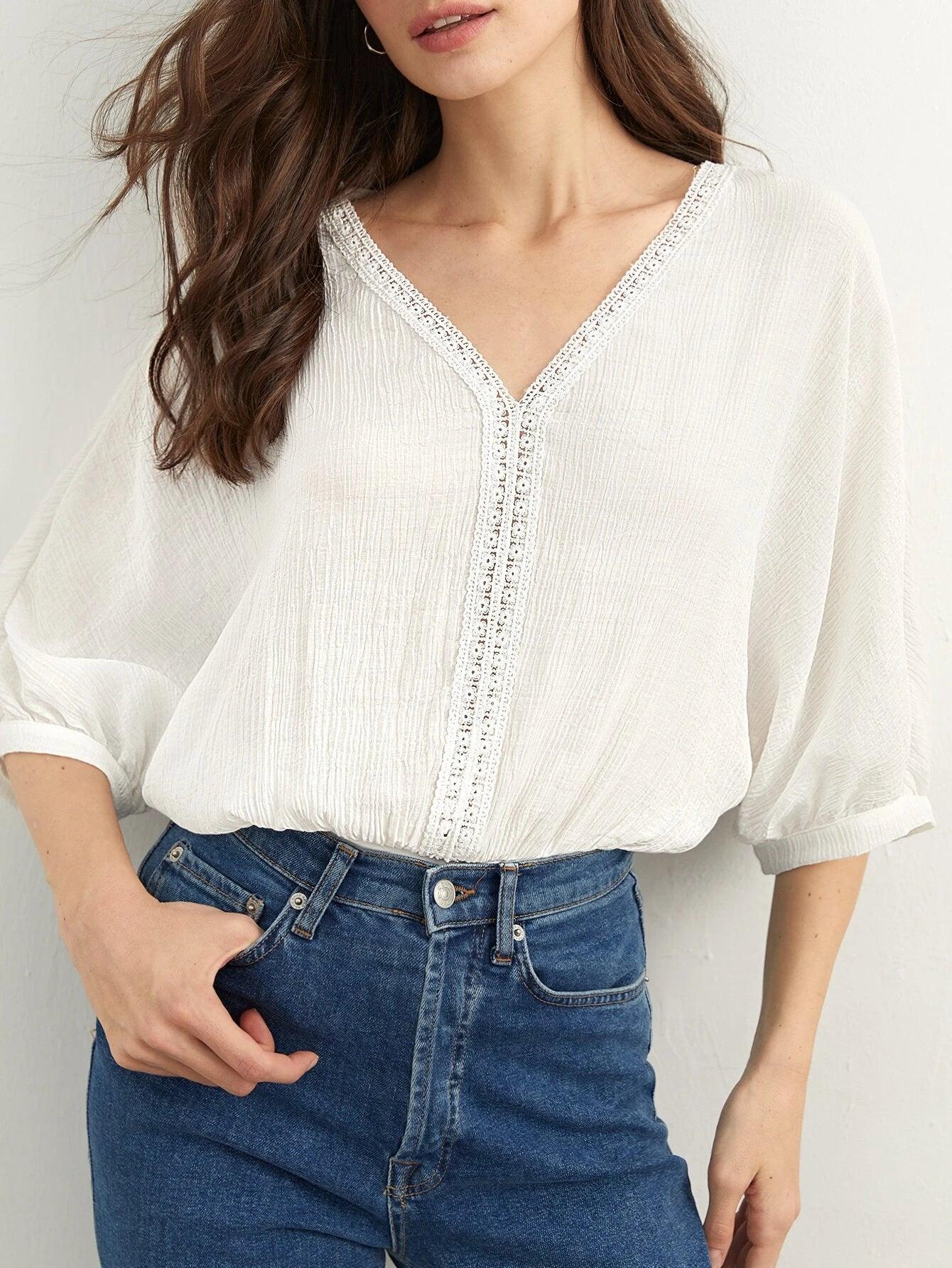 Batwing Sleeve Trim  Bodysuit-Comfy Jumpsuits