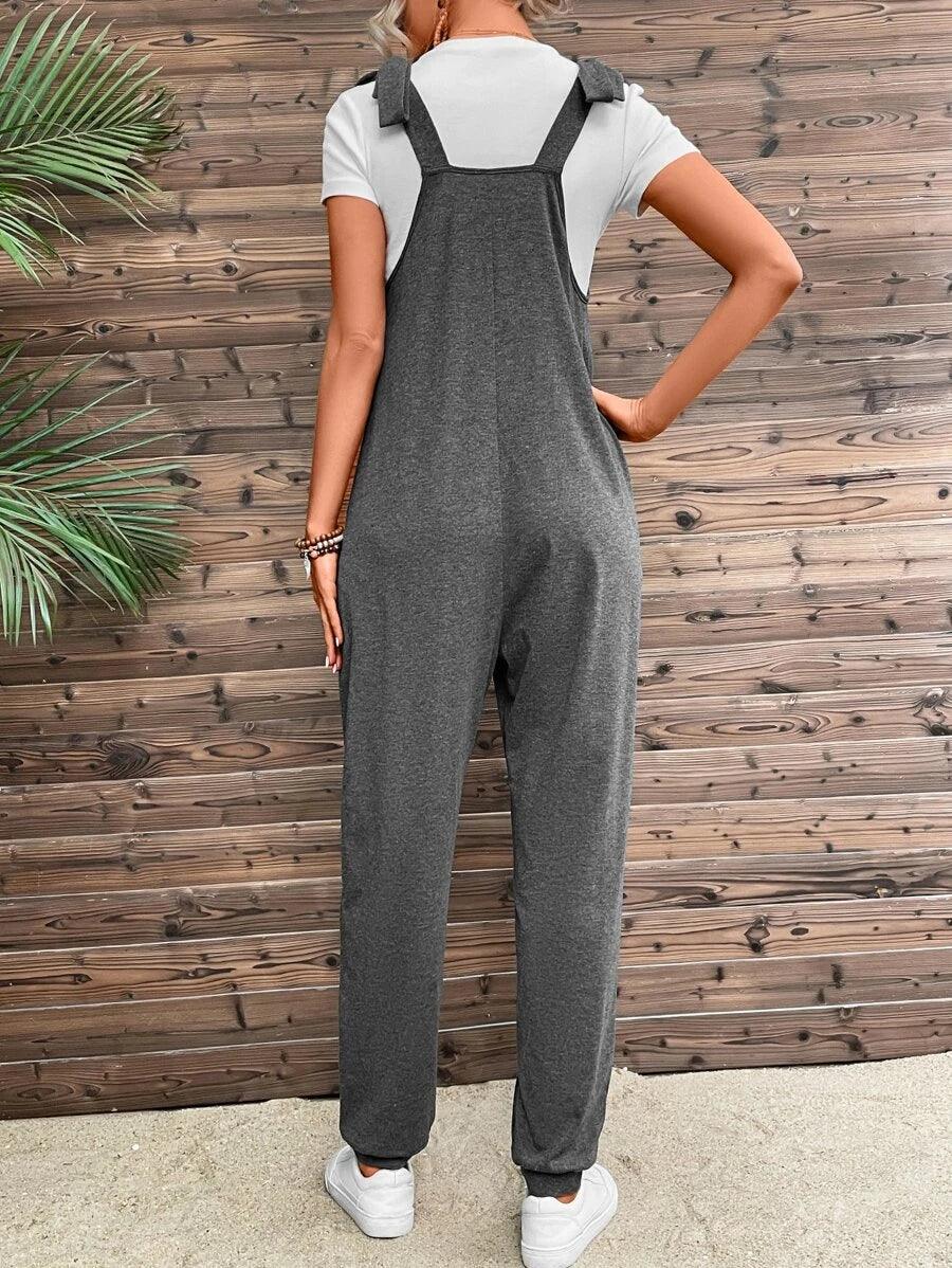 Dual Pocket Tie Shoulder Overall Jumpsuit Without Tee-Comfy Jumpsuits