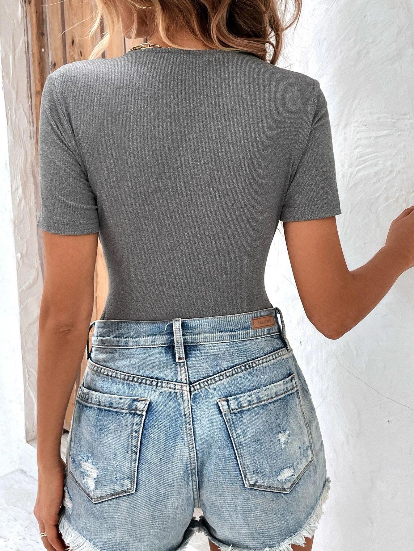 Twist Front Plunging Neck Bodysuit-Comfy Jumpsuits