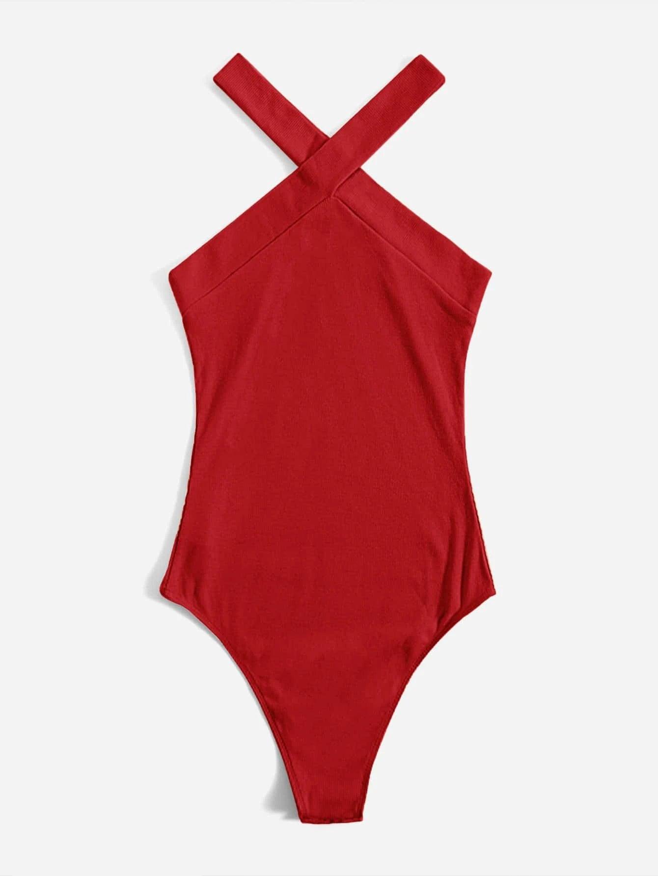 Solid Halter Bodysuit-Comfy Jumpsuits