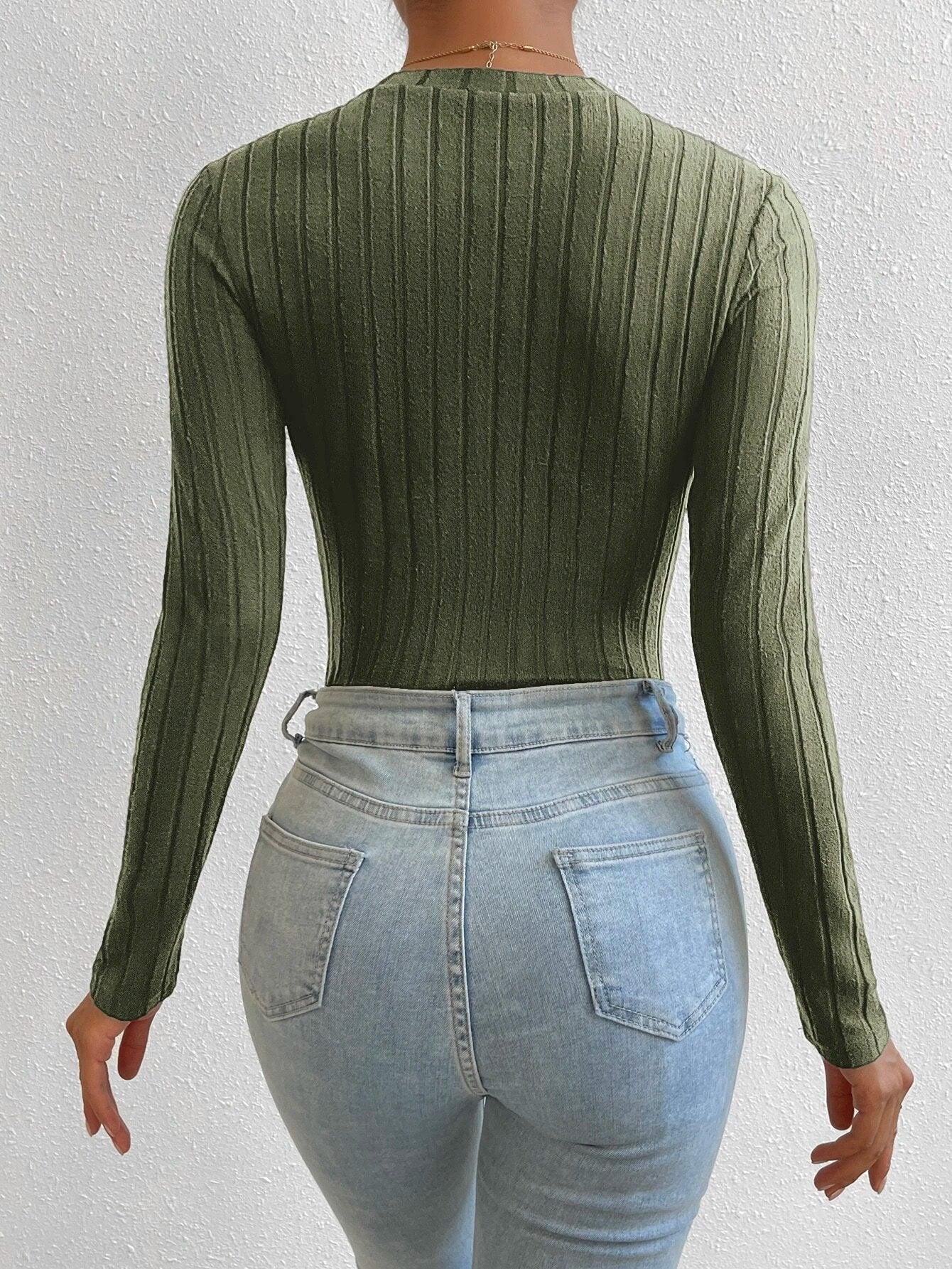 Solid Colored Round Neck Bodysuit-Comfy Jumpsuits