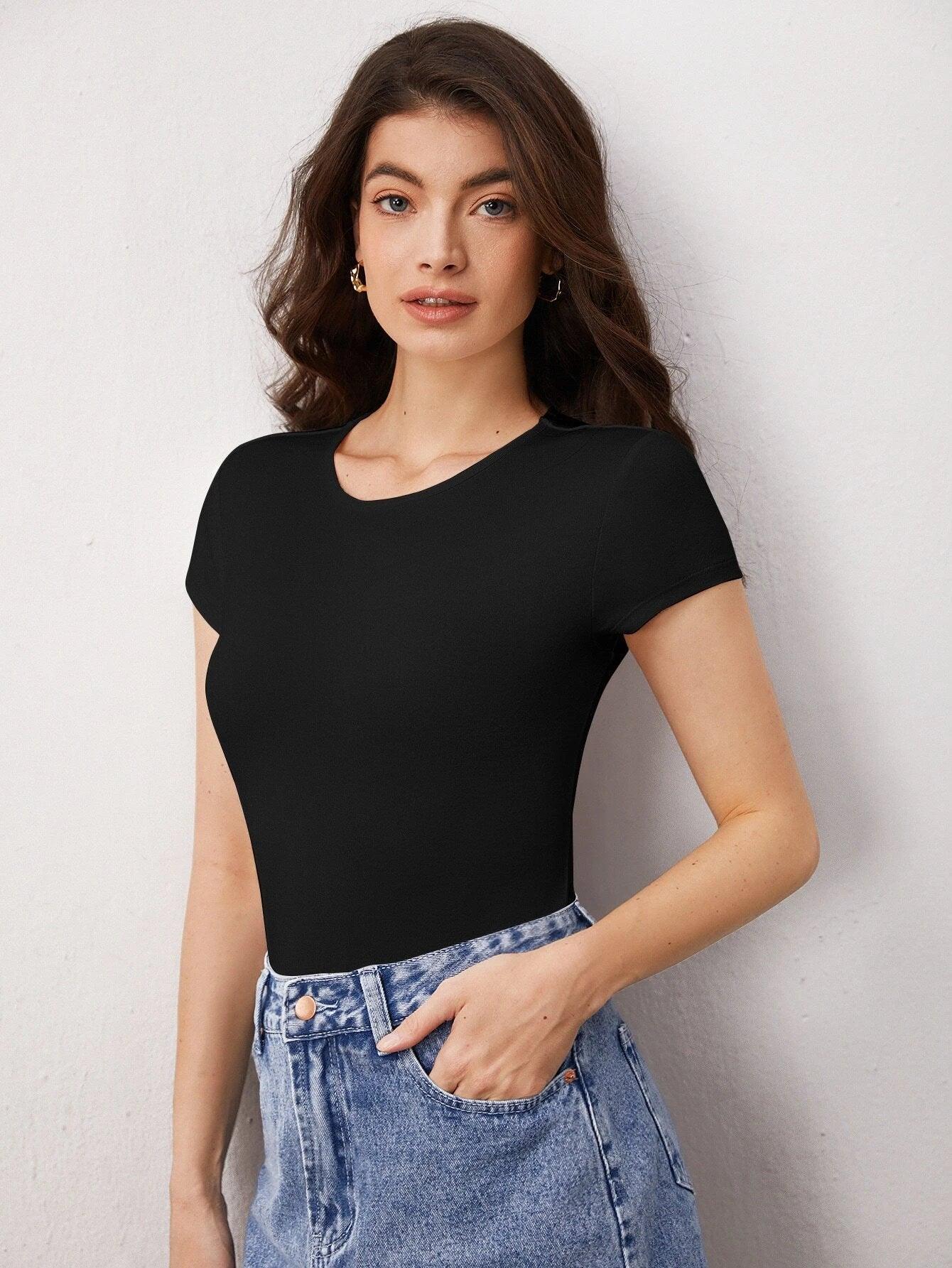 Solid Slim Fit Tee Bodysuit-Comfy Jumpsuits