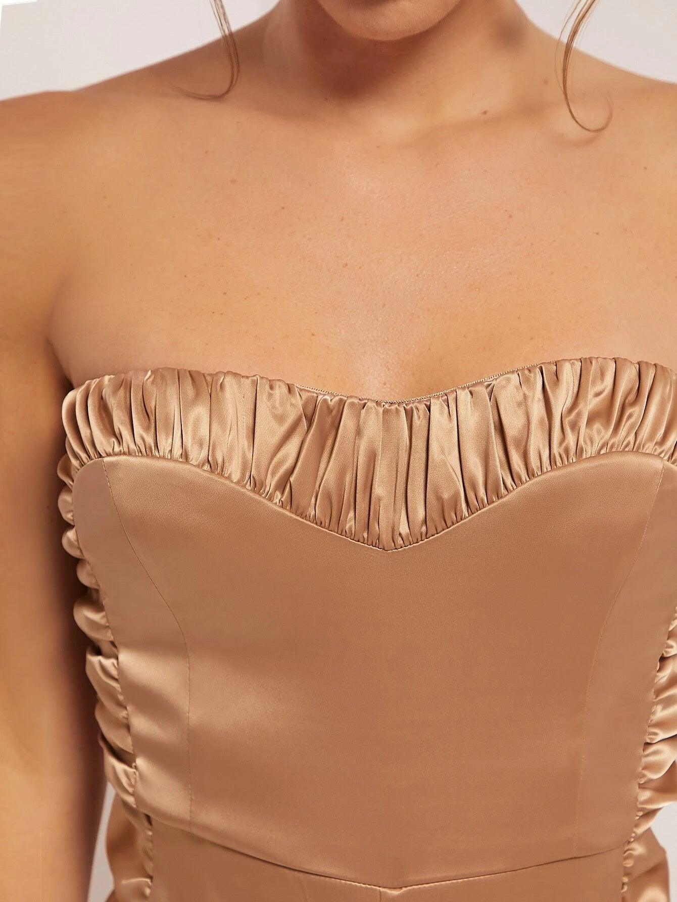 Ruched Side Satin Tube Jumpsuit-Comfy Jumpsuits