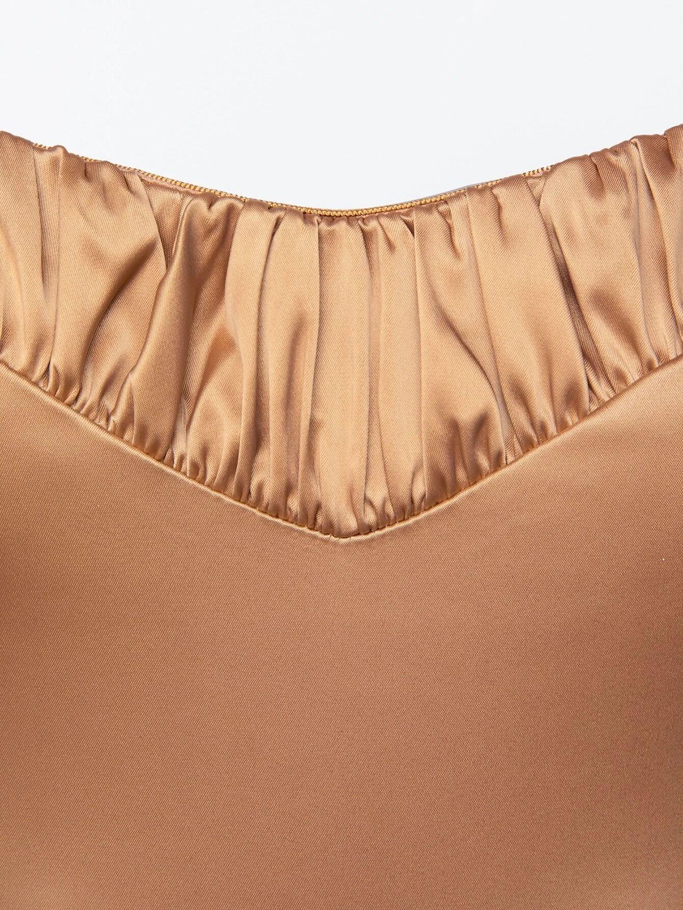 Ruched Side Satin Tube Jumpsuit-Comfy Jumpsuits