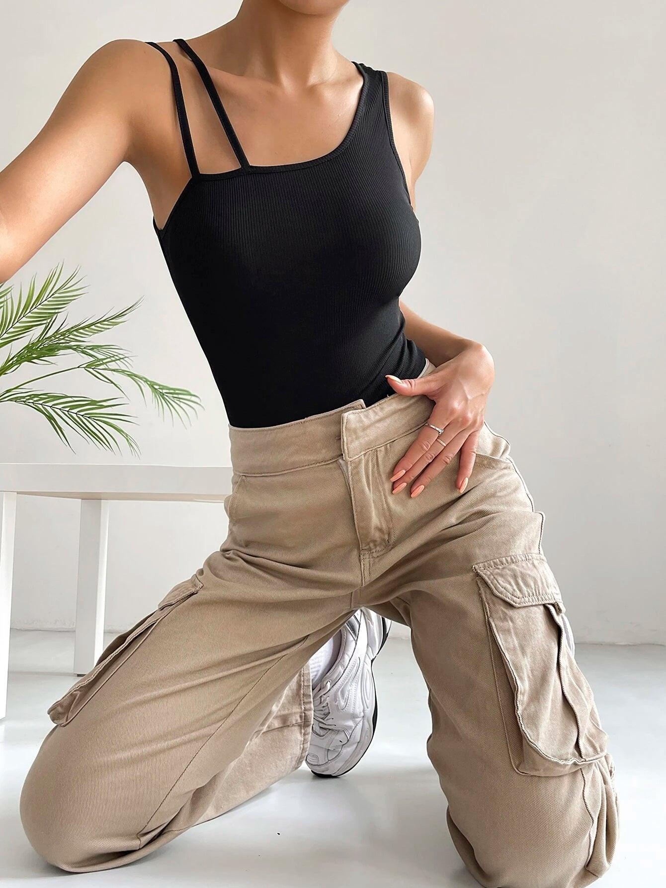 Solid Asymmetrical Neck Bodysuit-Comfy Jumpsuits