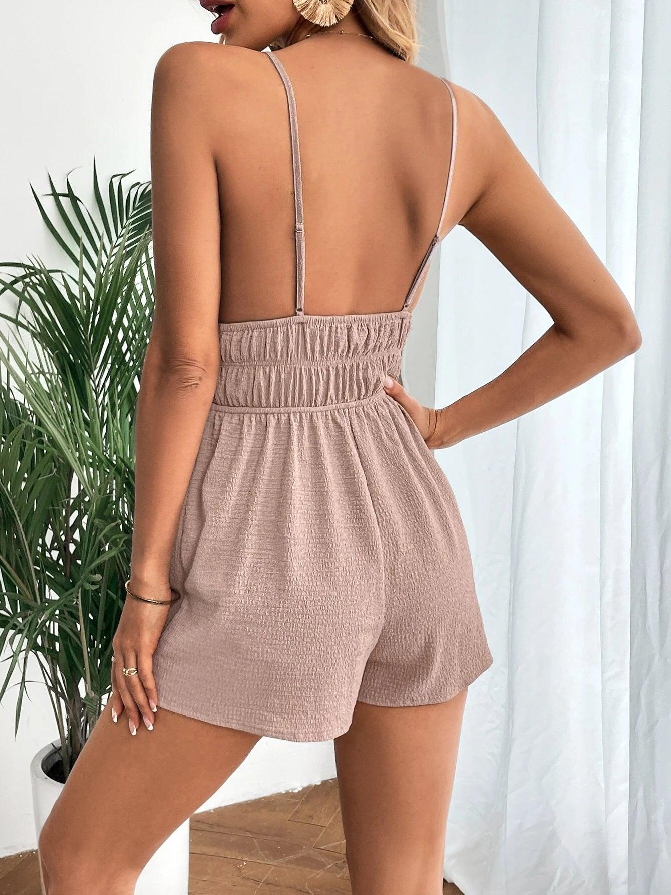 Tie Front Cami Romper-Comfy Jumpsuits