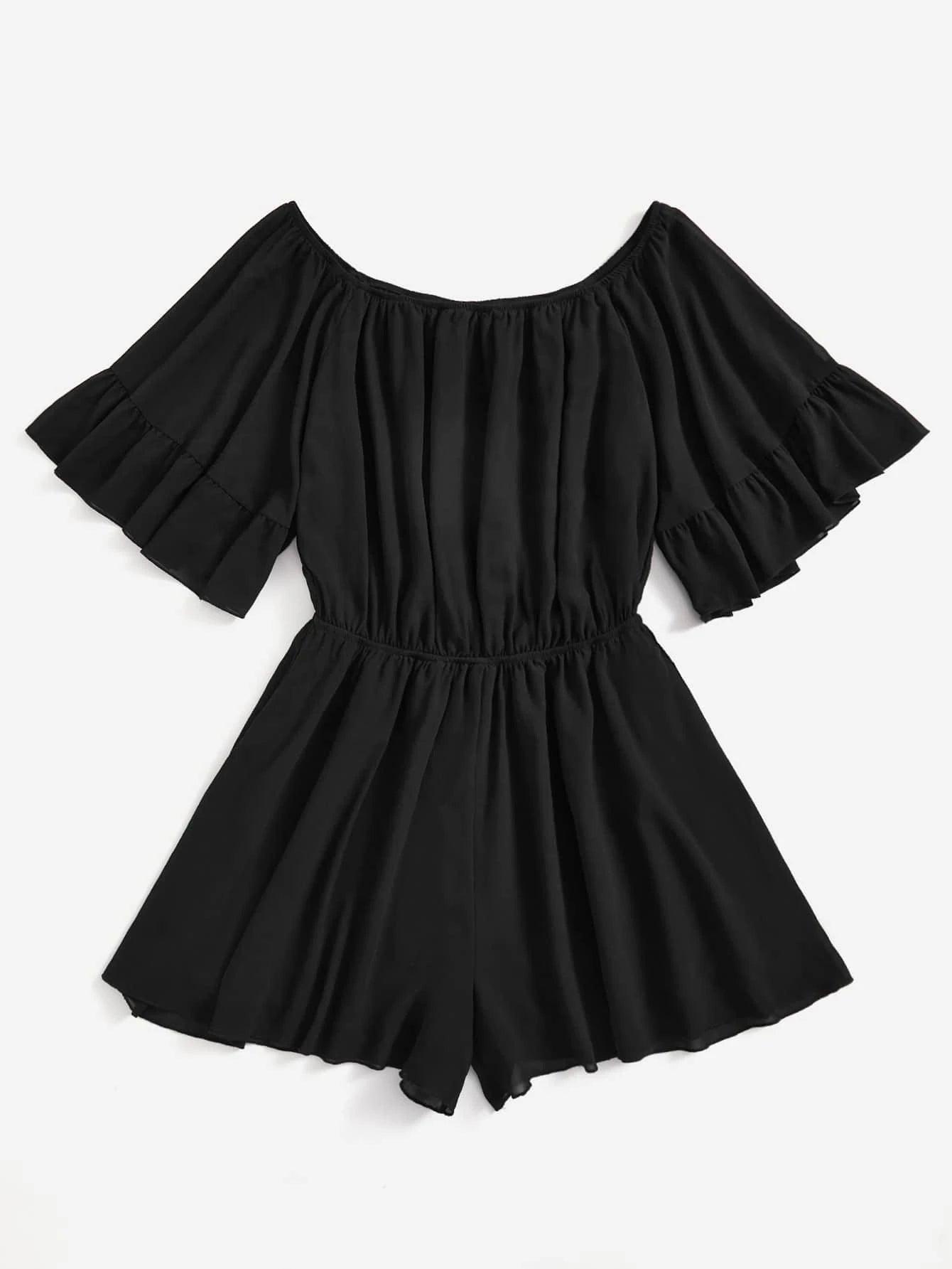 Solid Off Shoulder Romper-Comfy Jumpsuits