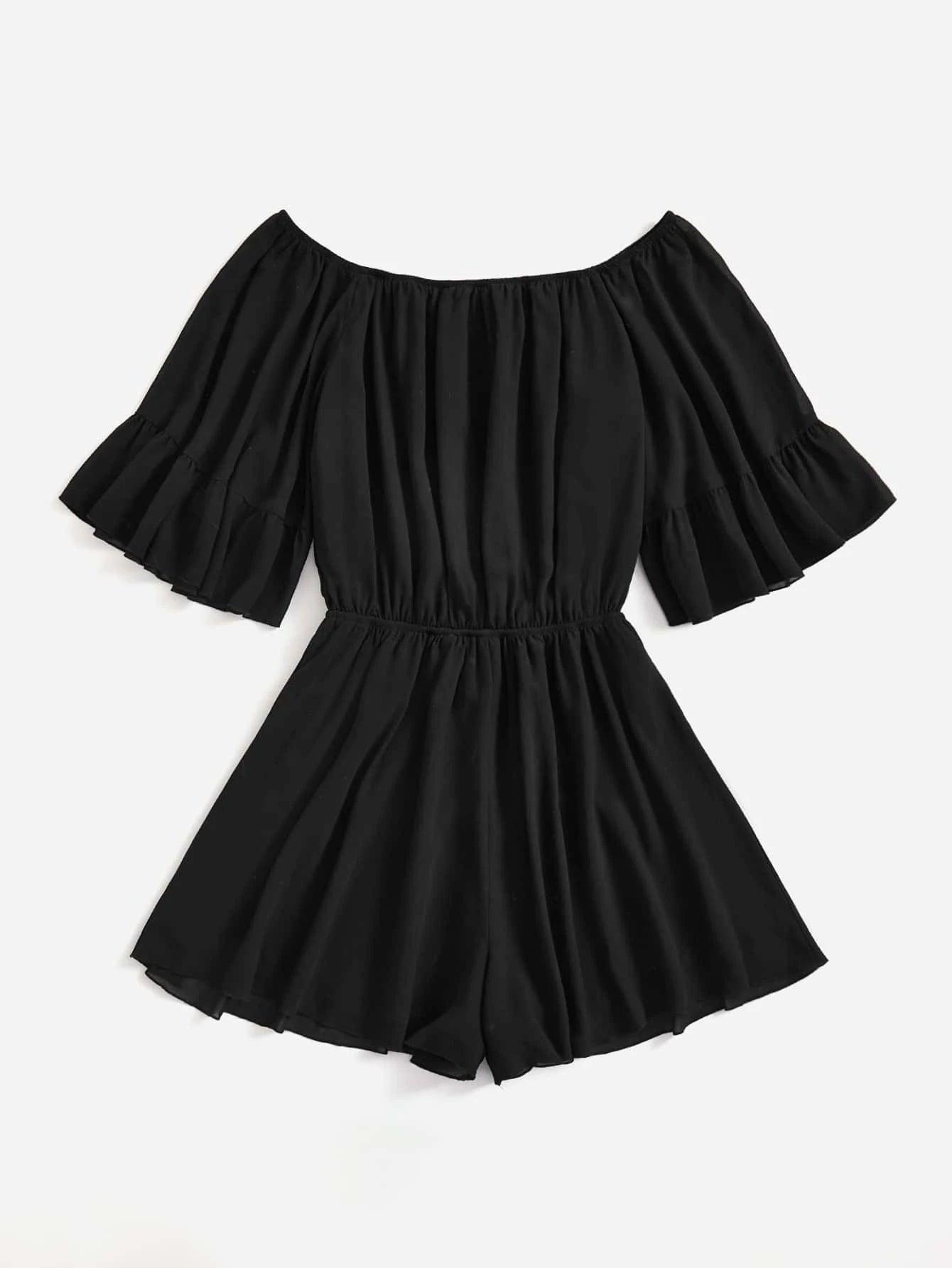 Solid Off Shoulder Romper-Comfy Jumpsuits