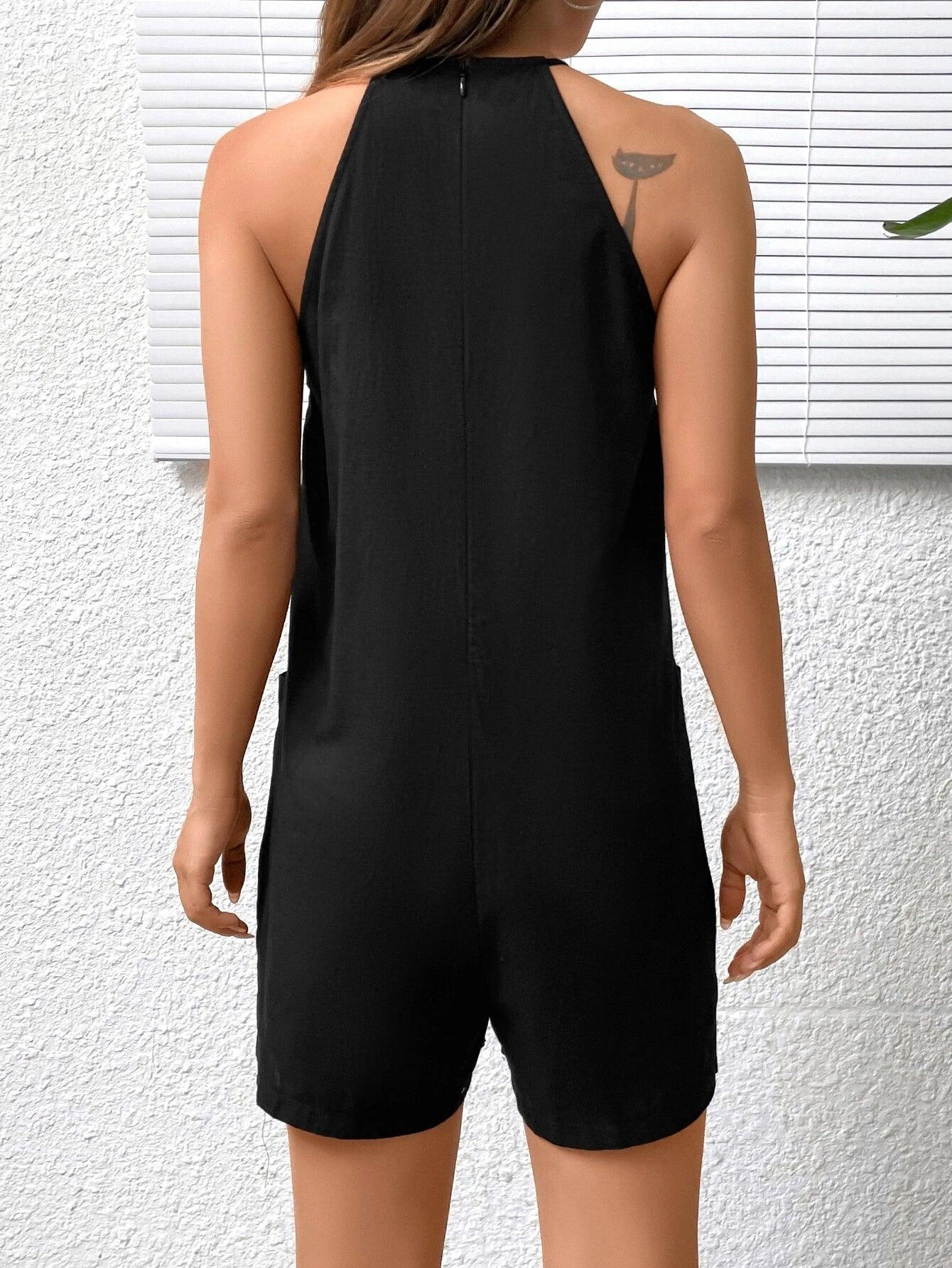 Pocket Patched Halter Romper-Comfy Jumpsuits