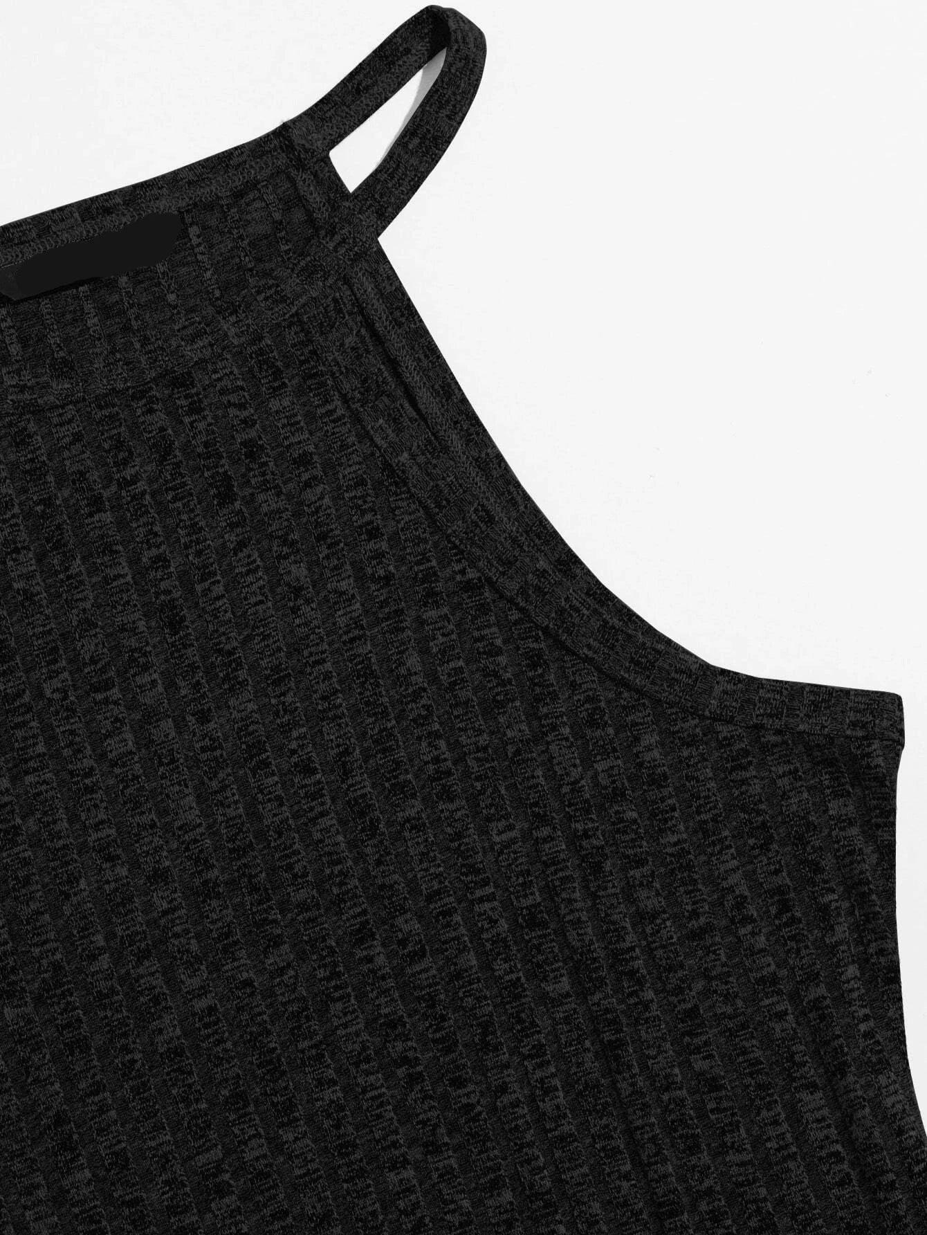 Solid Colored Sleeveless Halter Neck Bodysuit-Comfy Jumpsuits