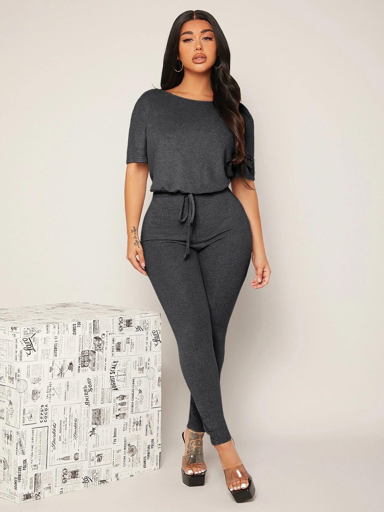 Backless Solid Colored Jumpsuit-Comfy Jumpsuits